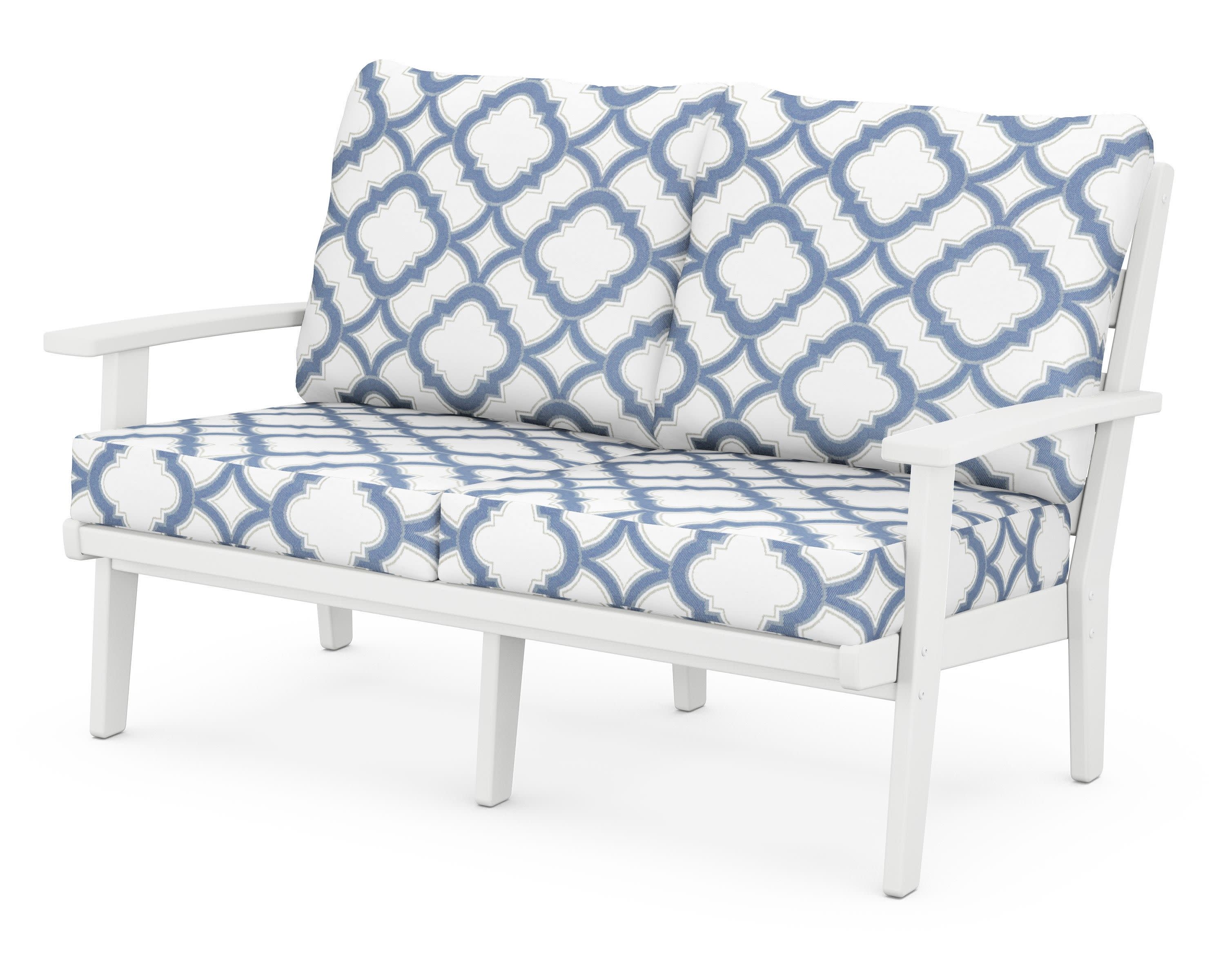 Grant Park Deep Seating Loveseat in White / Trellis Sky Blue