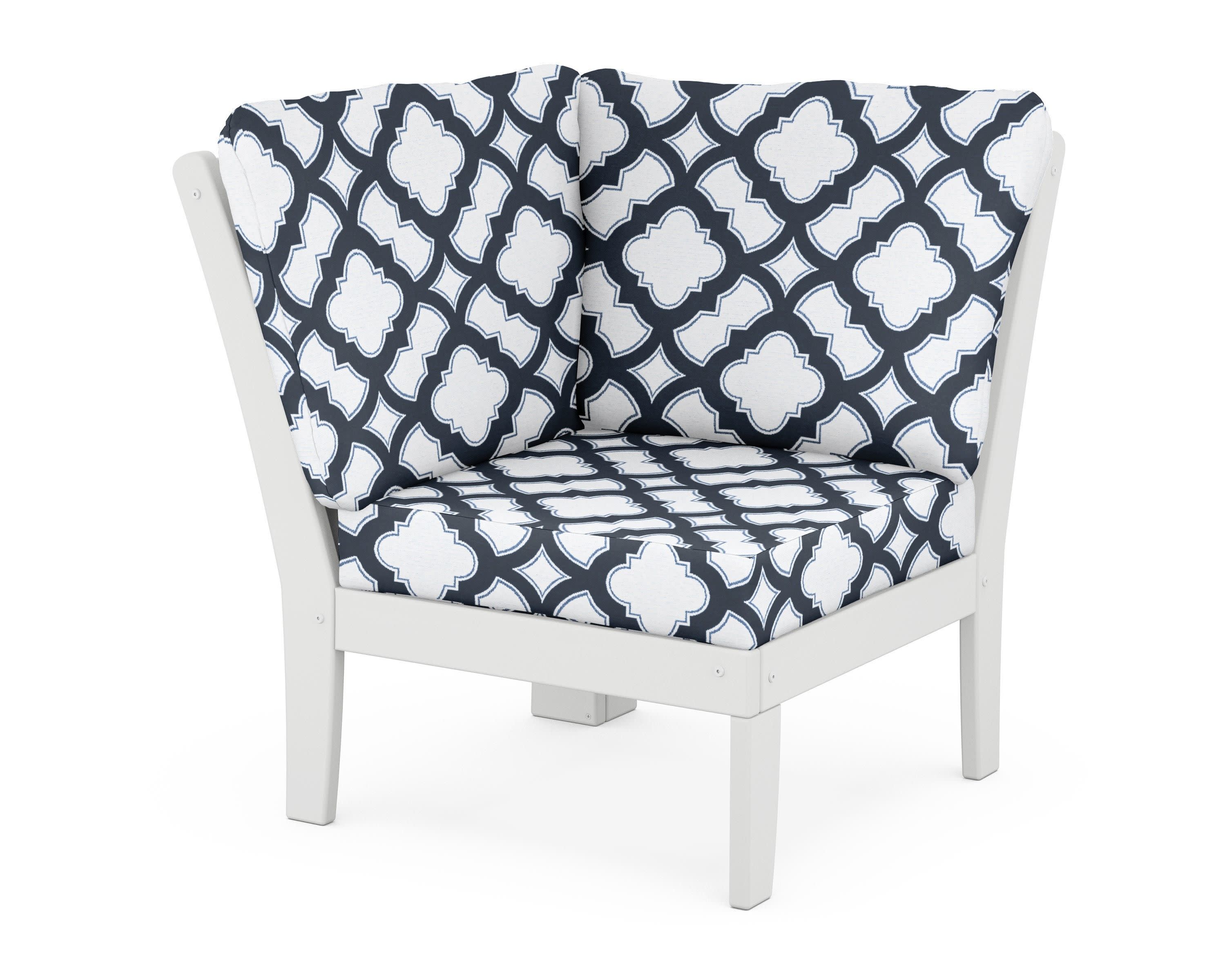 Braxton Modular Corner Chair in White / Trellis Marine Indigo