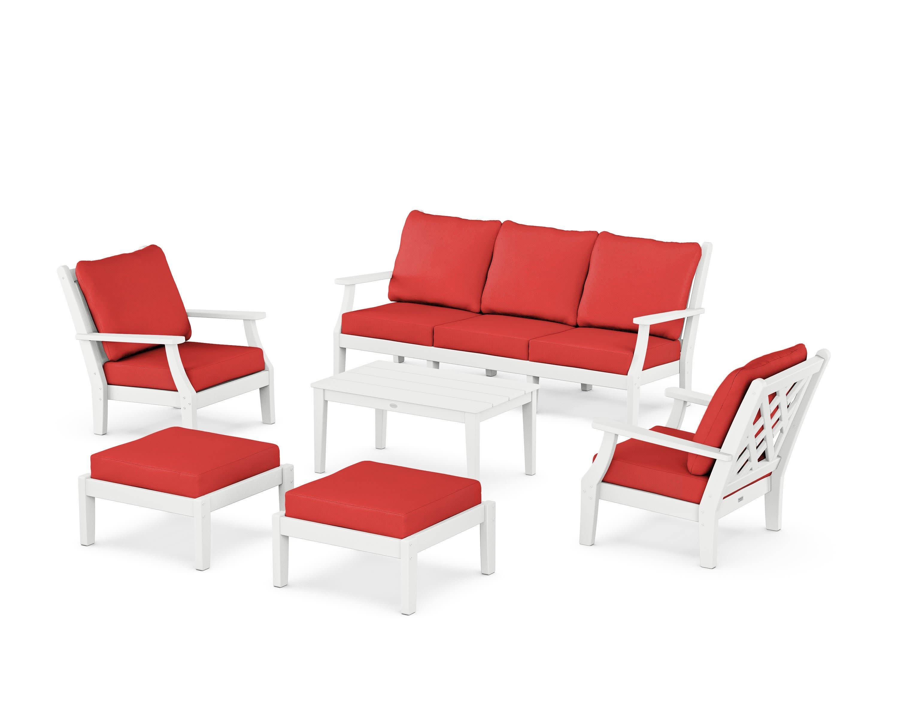 Wovendale 6-Piece Lounge Sofa Set in White / Crimson Linen