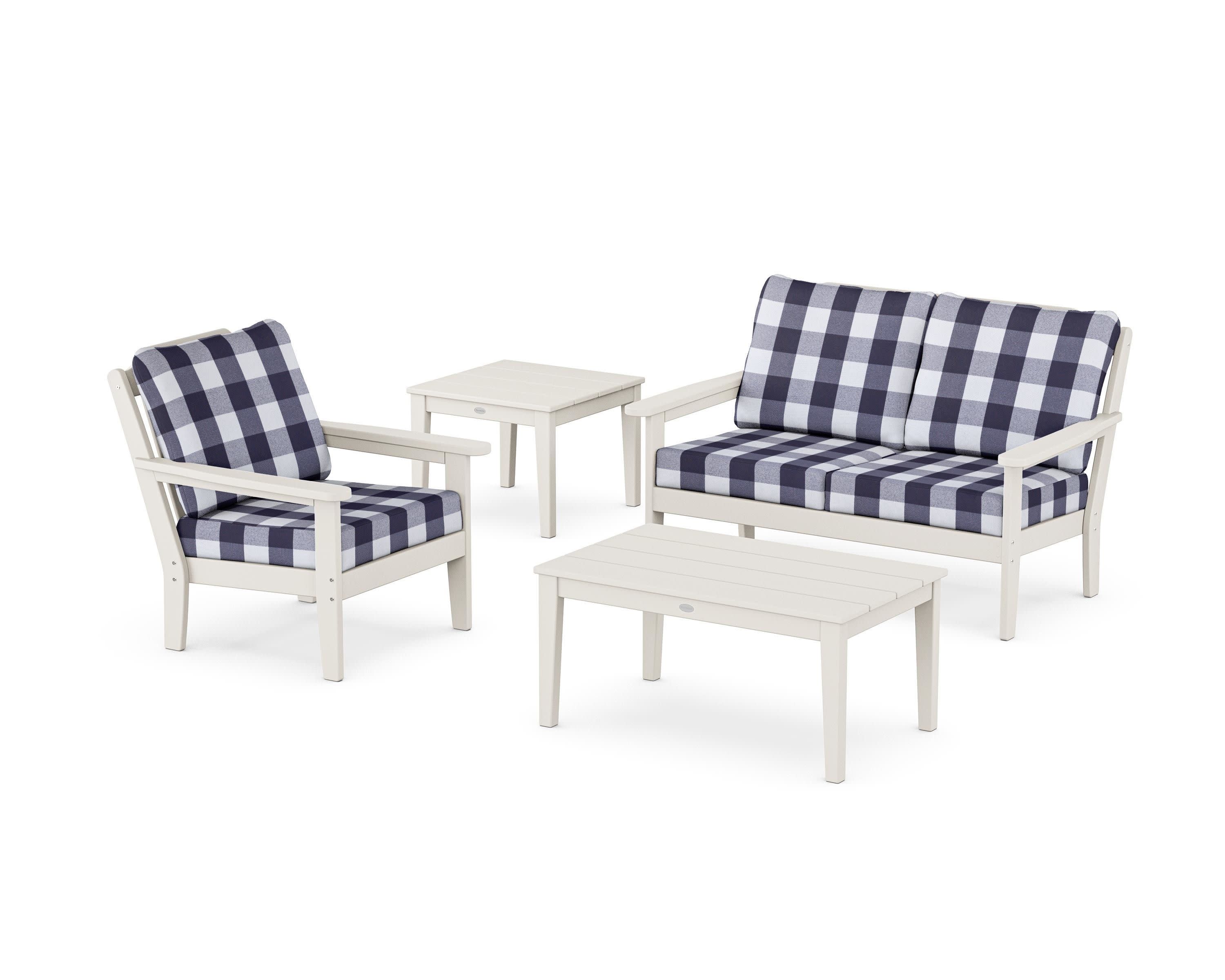 Wovendale 4-Piece Deep Seating Set in Sand / Buffalo Plaid Navy