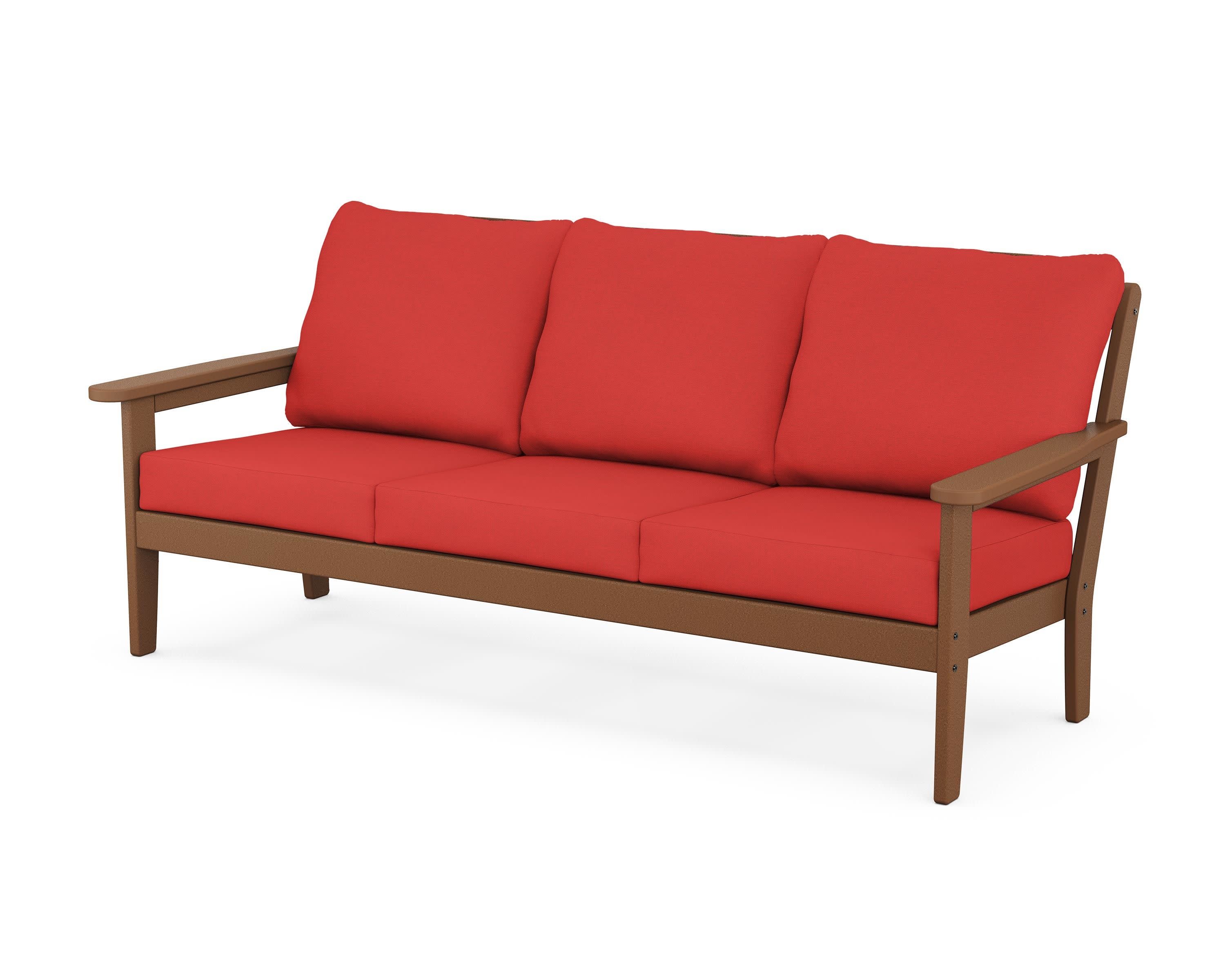 Cottage Deep Seating Sofa in Teak / Crimson Linen