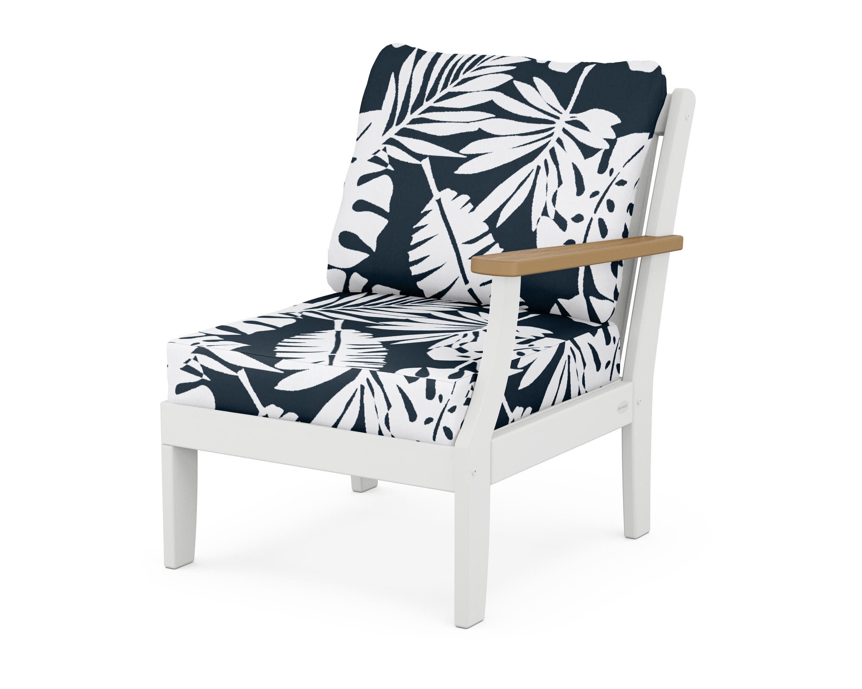 Braxton Modular Right Arm Chair in White / Natural / Leaf Marine Indigo