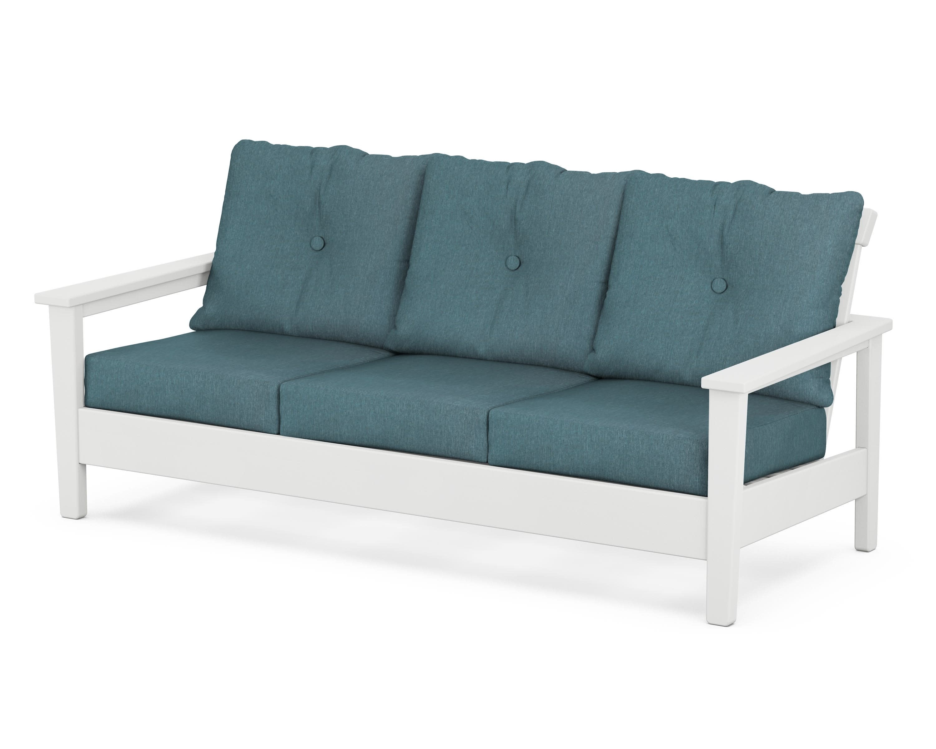 Prescott Deep Seating Sofa in White / Ocean Teal