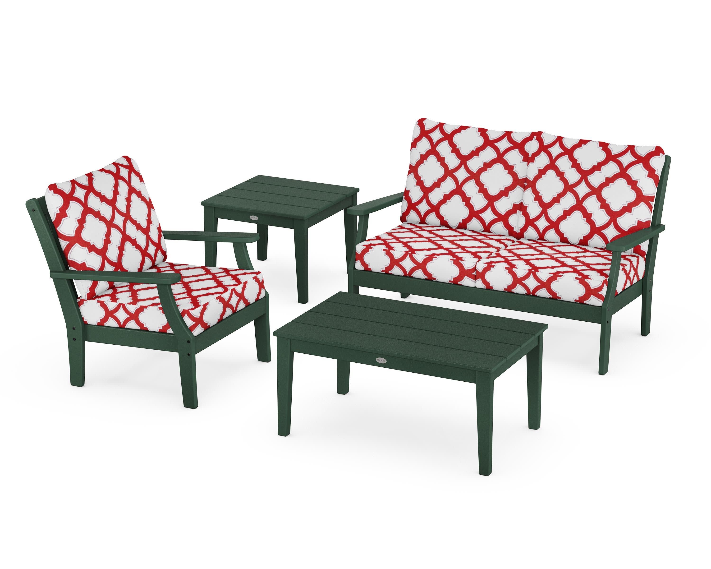 Braxton 4-Piece Deep Seating Set in Green / Trellis Crimson