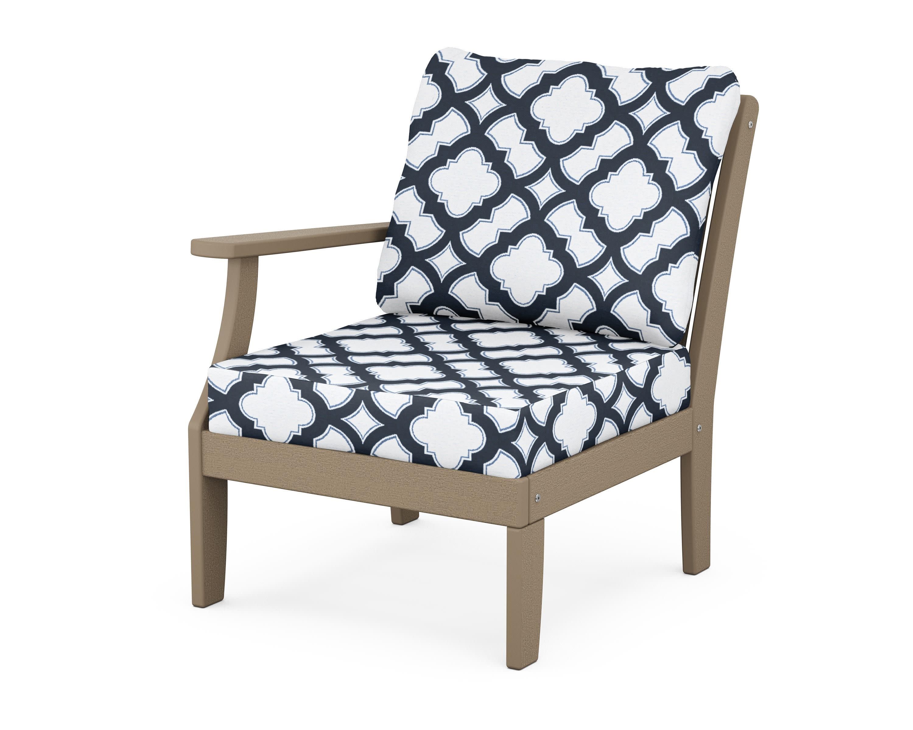 Braxton Modular Left Arm Chair in Vintage Sahara / Trellis Marine Indigo