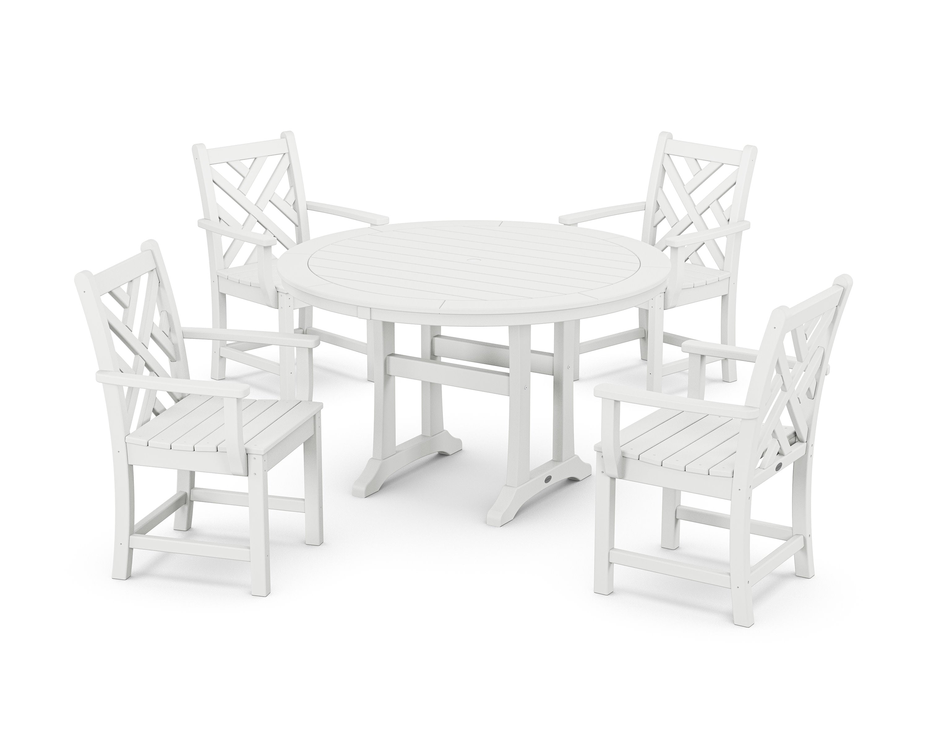 Chippendale 5-Piece Nautical Trestle Dining Arm Chair Set in White