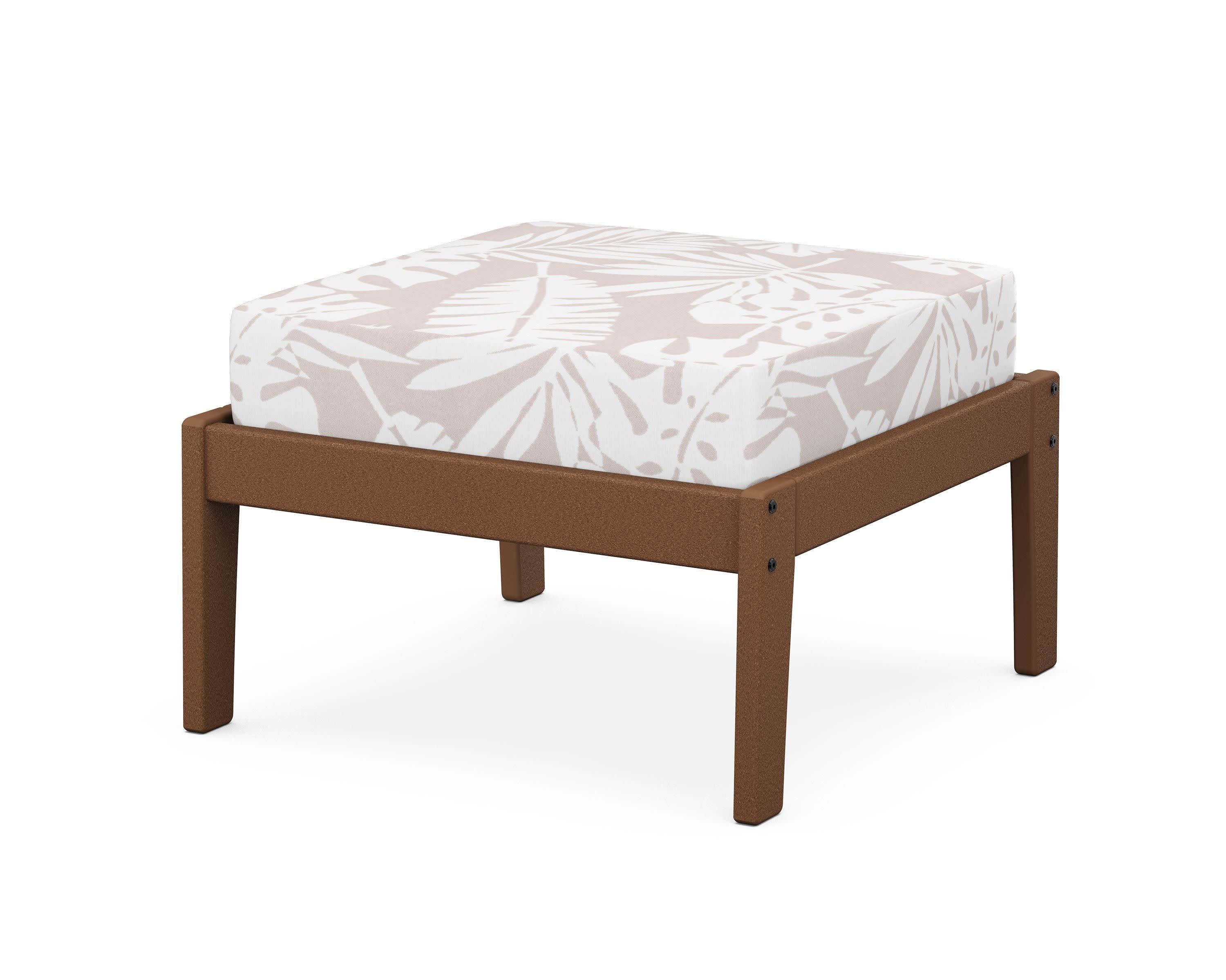 Deep Seating Ottoman in Teak / Leaf Dune Burlap