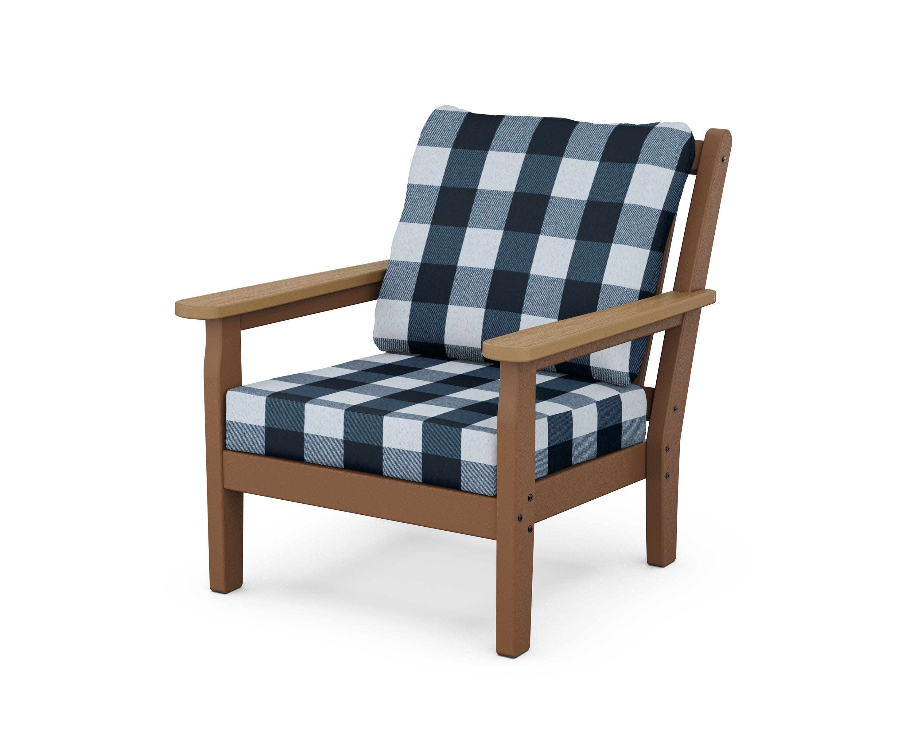 Chippendale Deep Seating Chair in Teak / Natural / Buffalo Plaid Marine Indigo