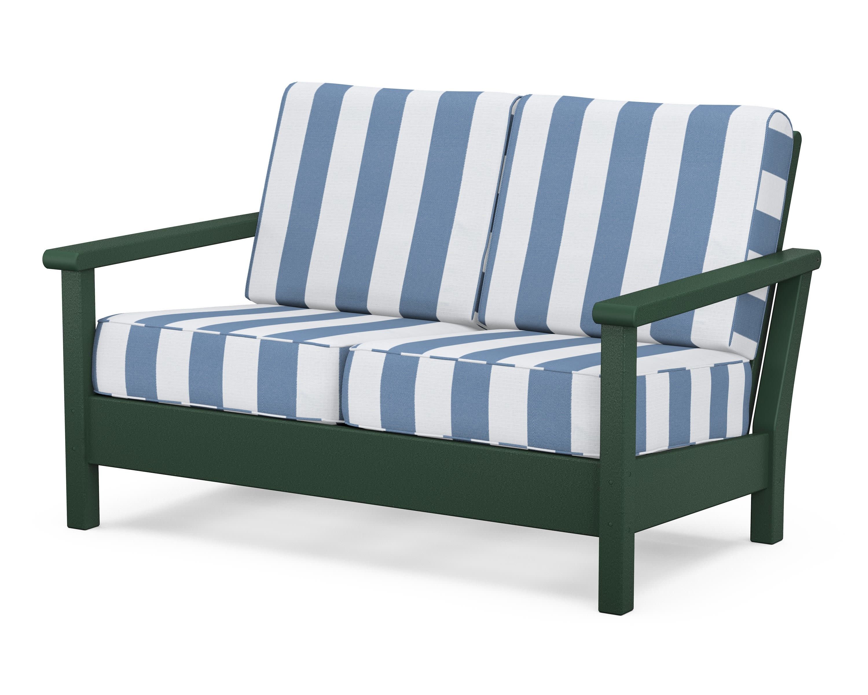 Harbour Deep Seating Loveseat in Green / Cabana Stripe Sky Blue