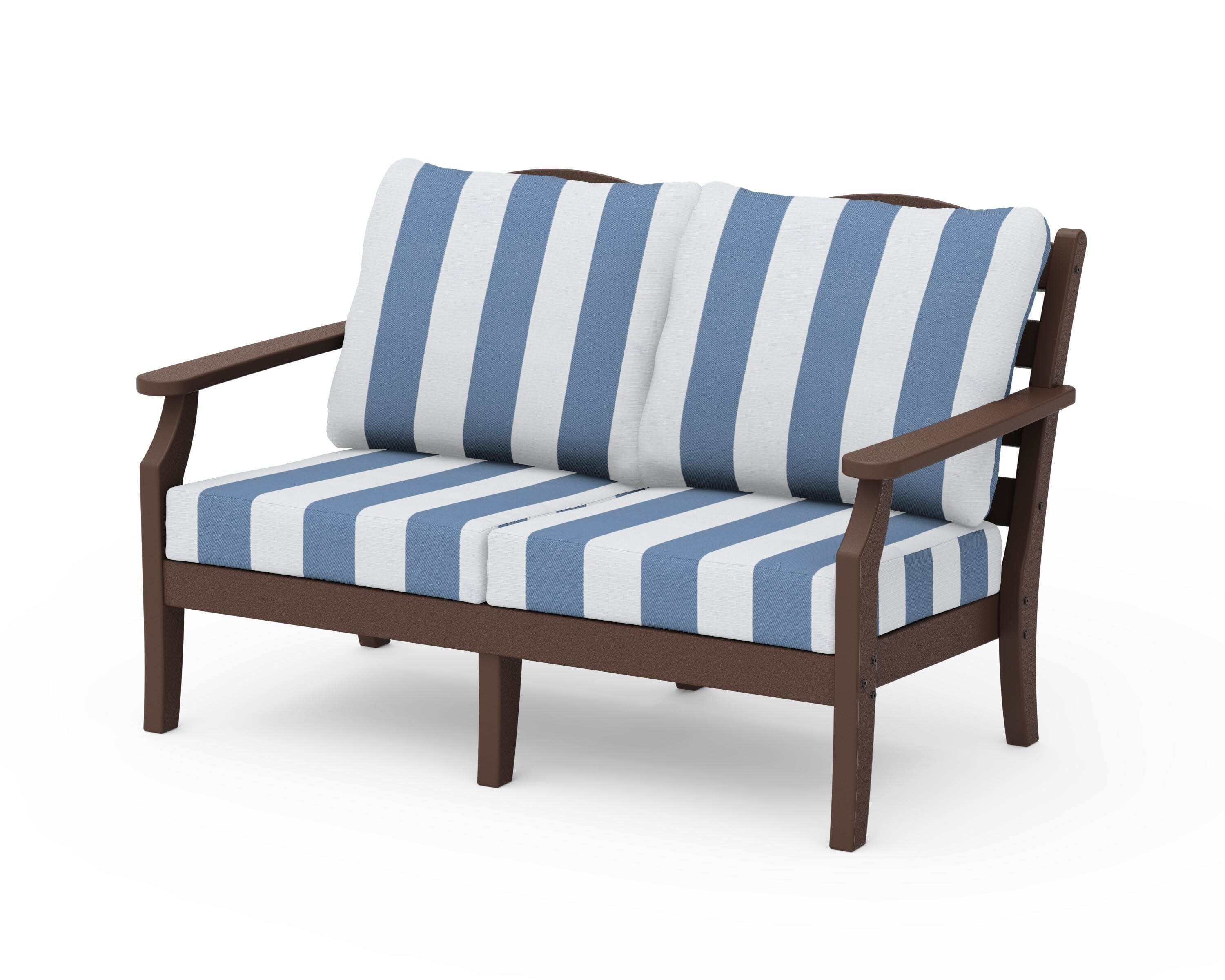 Savannah Deep Seating Loveseat in Mahogany / Cabana Stripe Sky Blue