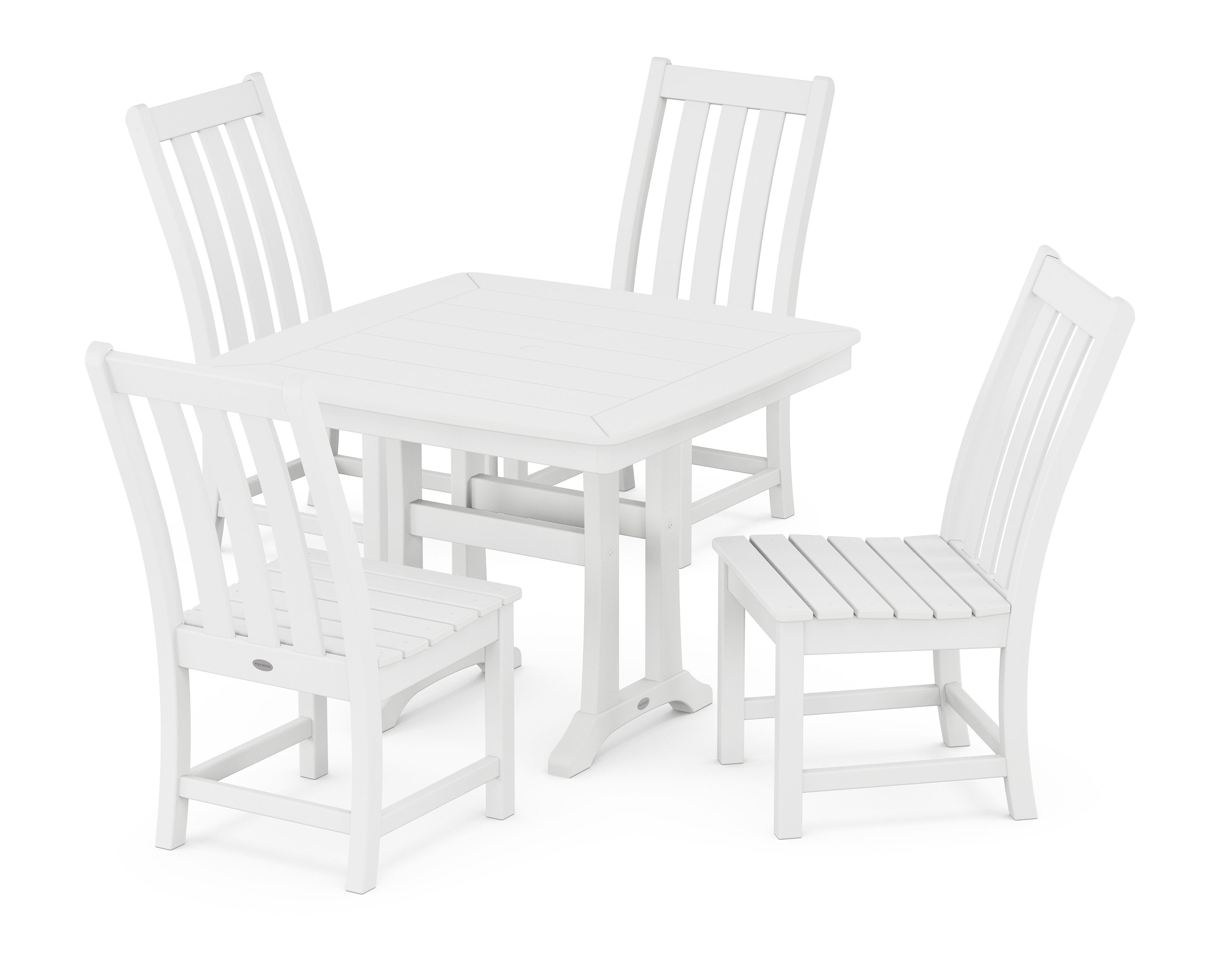 Vineyard Side Chair 5-Piece Dining Set with Trestle Legs in White