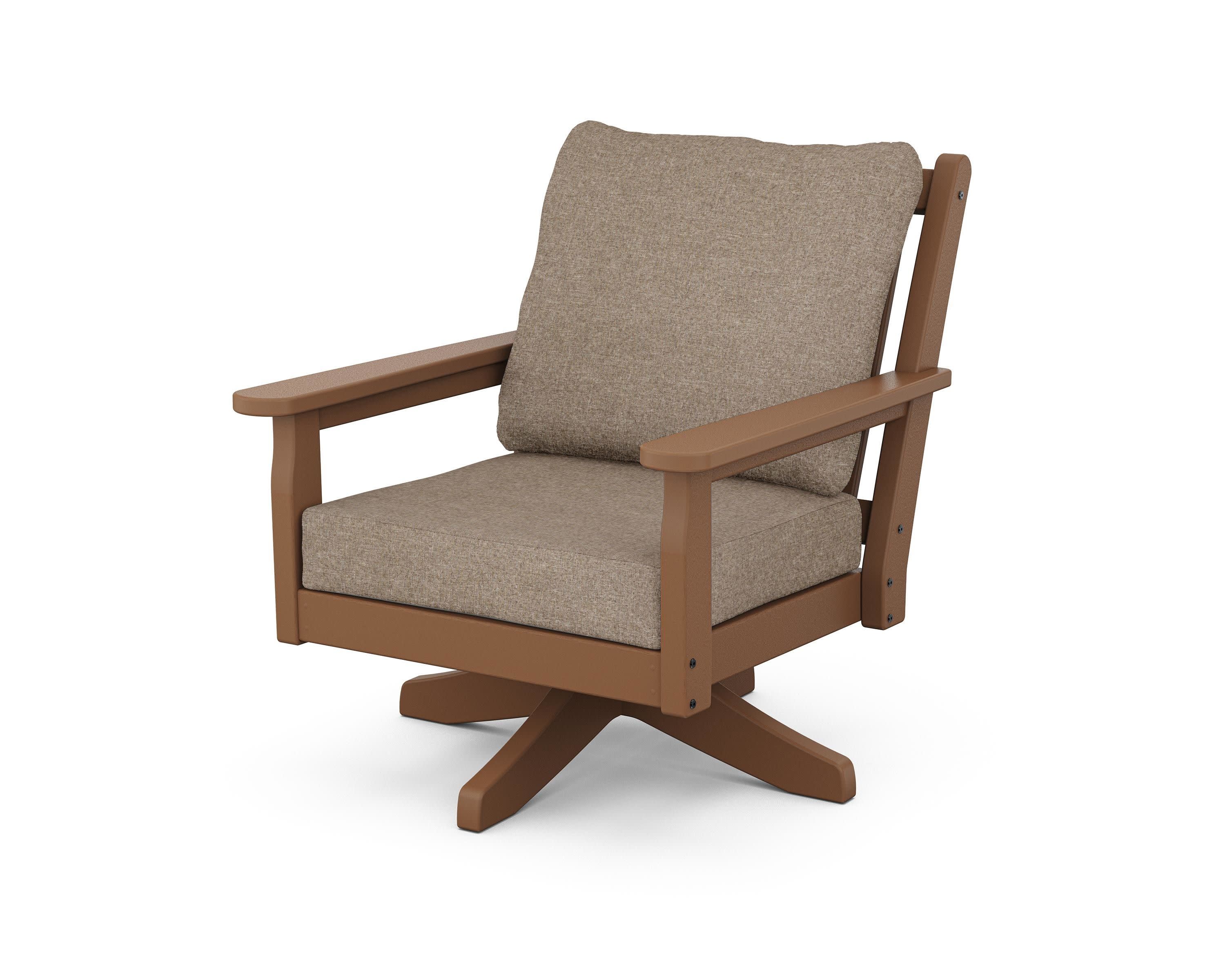 Chippendale Deep Seating Swivel Chair in Teak / Spiced Burlap