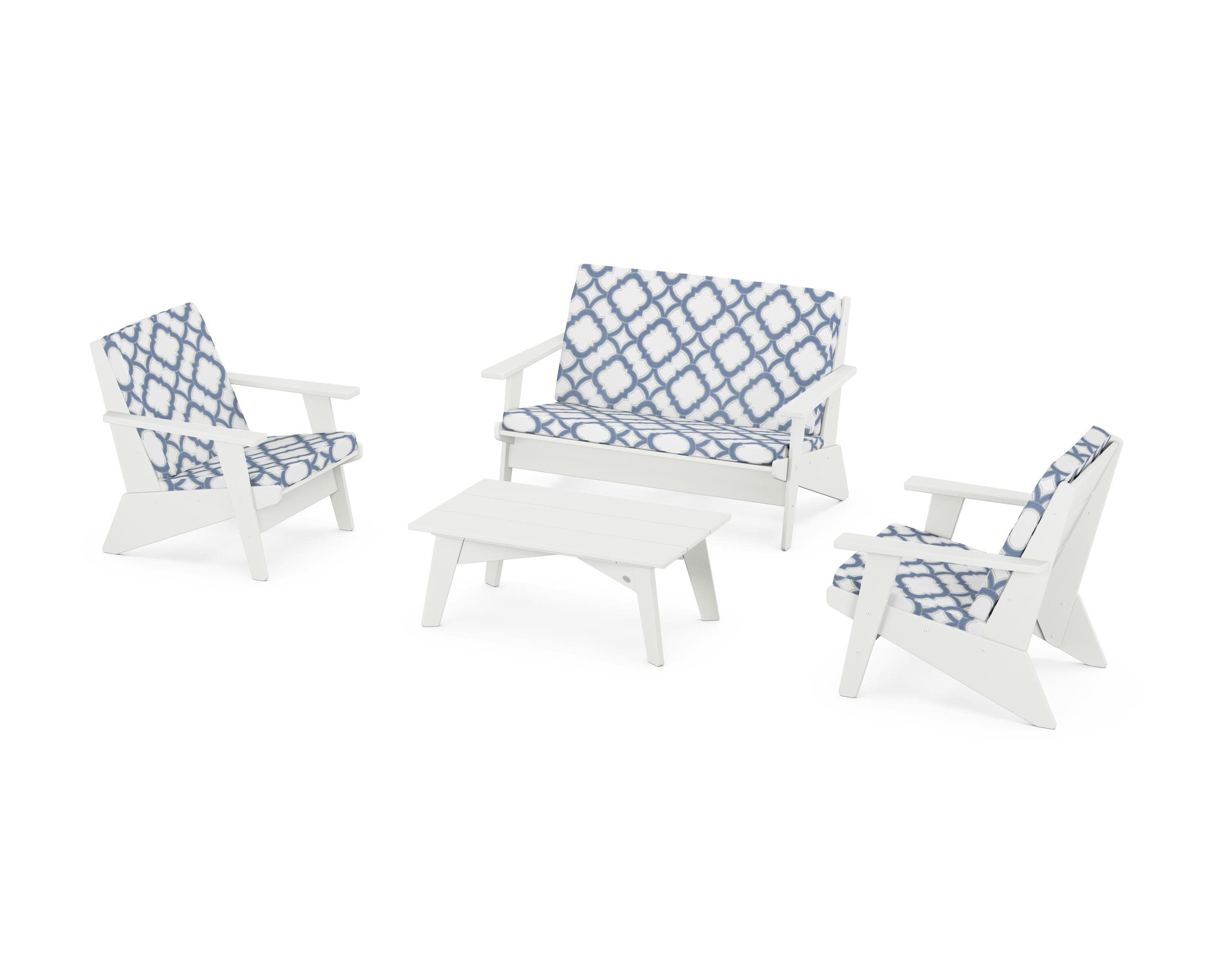Riviera Modern Lounge 4-Piece Set in Vintage White / Trellis Sky Blue