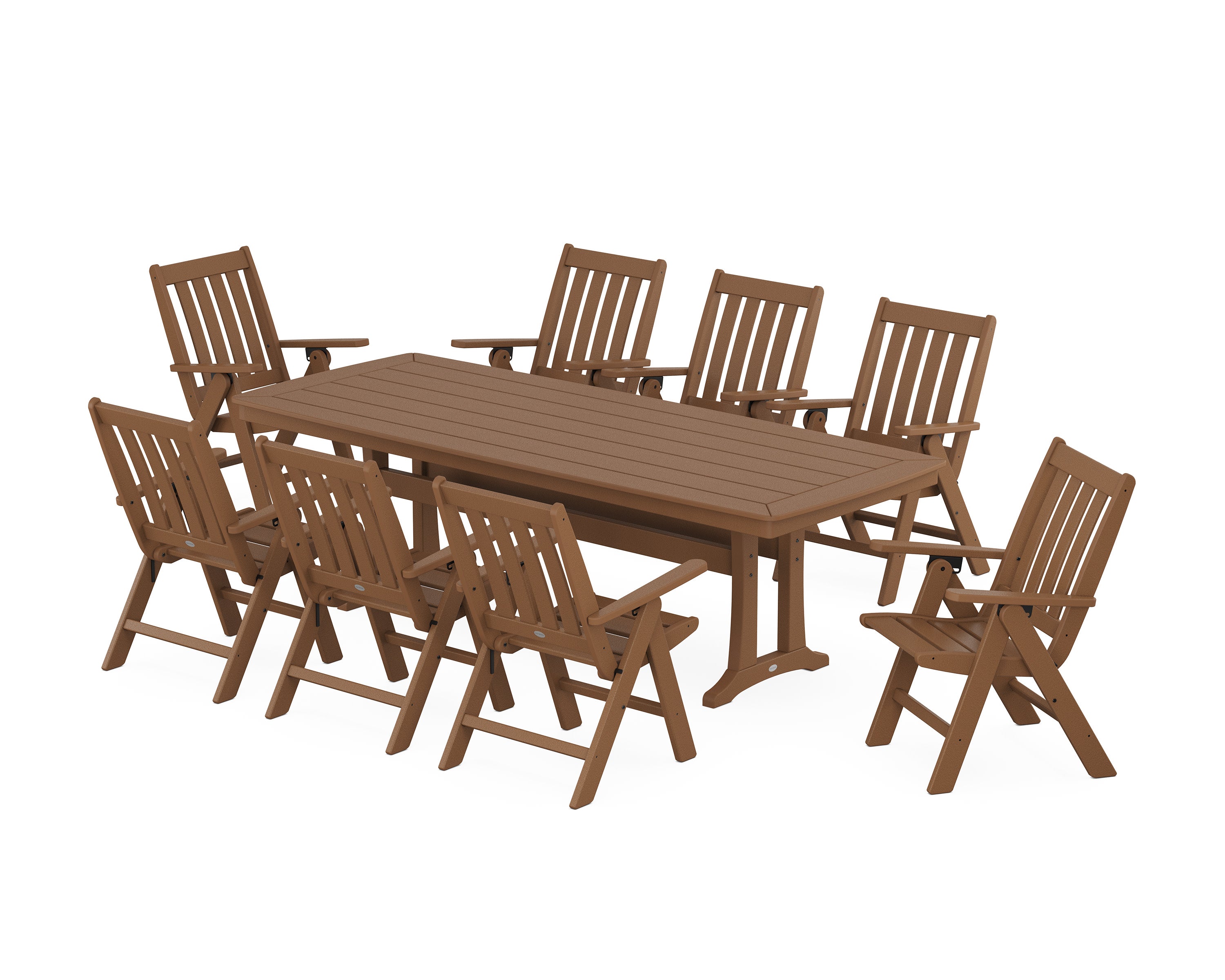 Vineyard Folding 9-Piece Dining Set with Trestle Legs in Teak