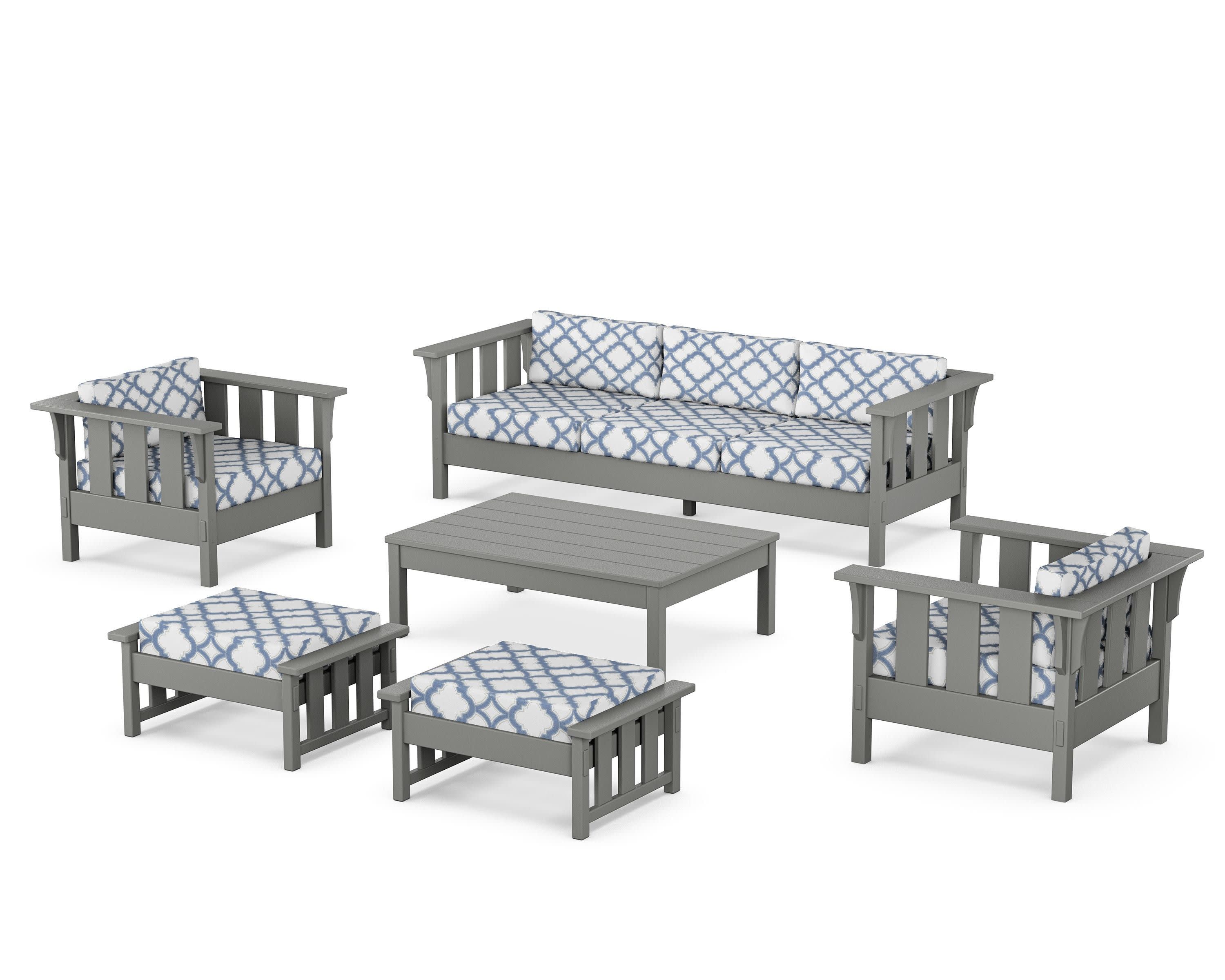 Acadia 6-Piece Lounge Sofa Set in Slate Grey / Trellis Sky Blue