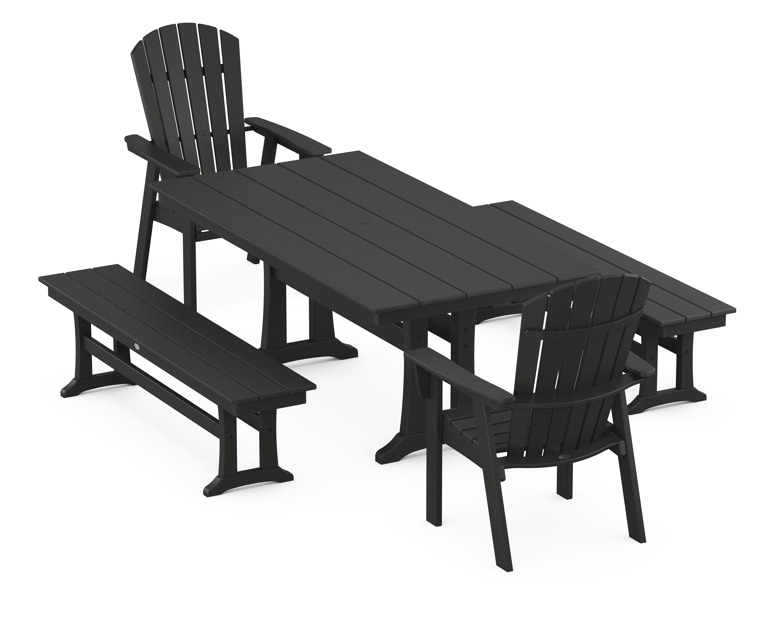 Nautical Adirondack 5-Piece Farmhouse Dining Set With Trestle Legs in Black
