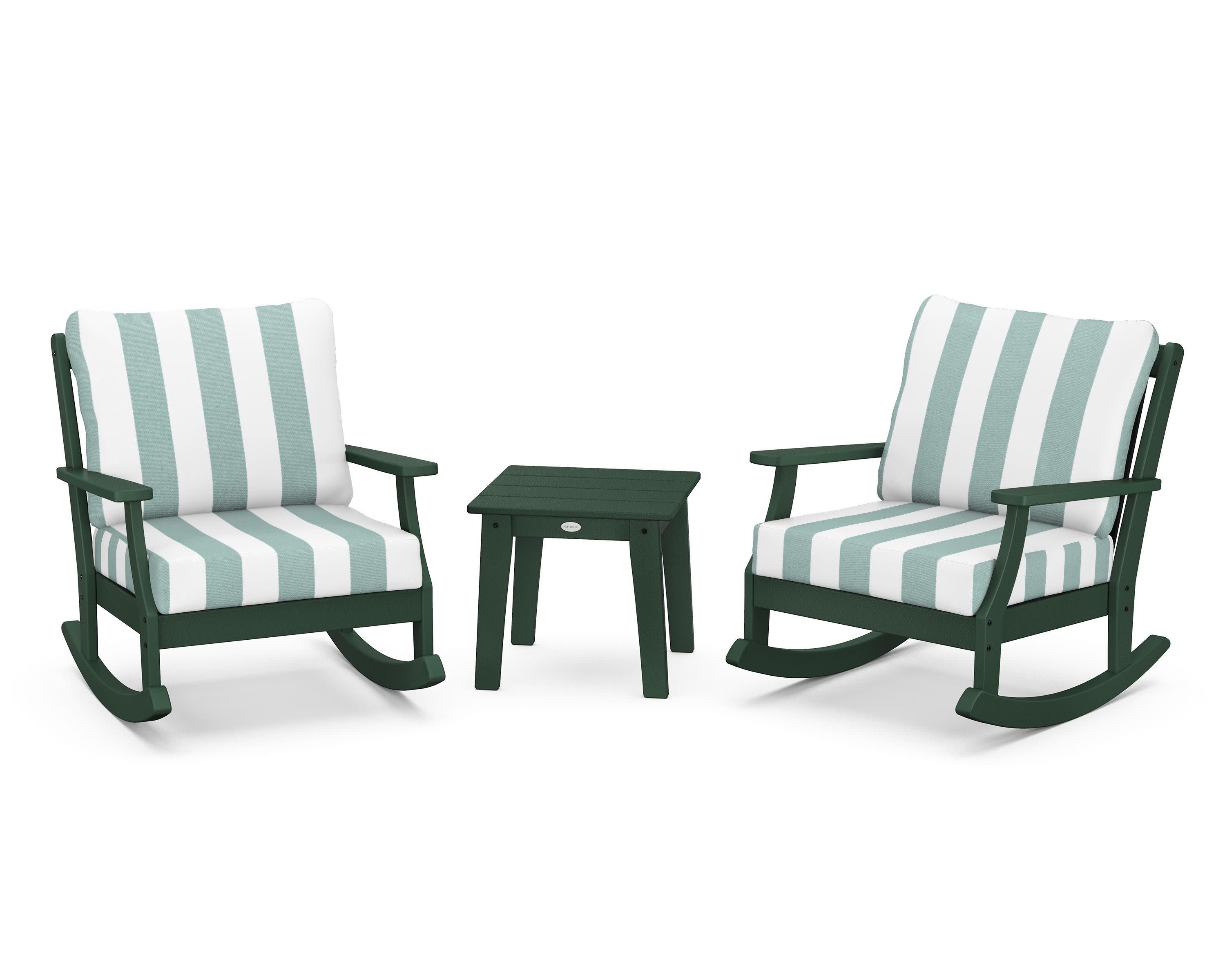 Braxton 3-Piece Deep Seating Rocker Set in Green / Cabana Stripe Glacier Spa