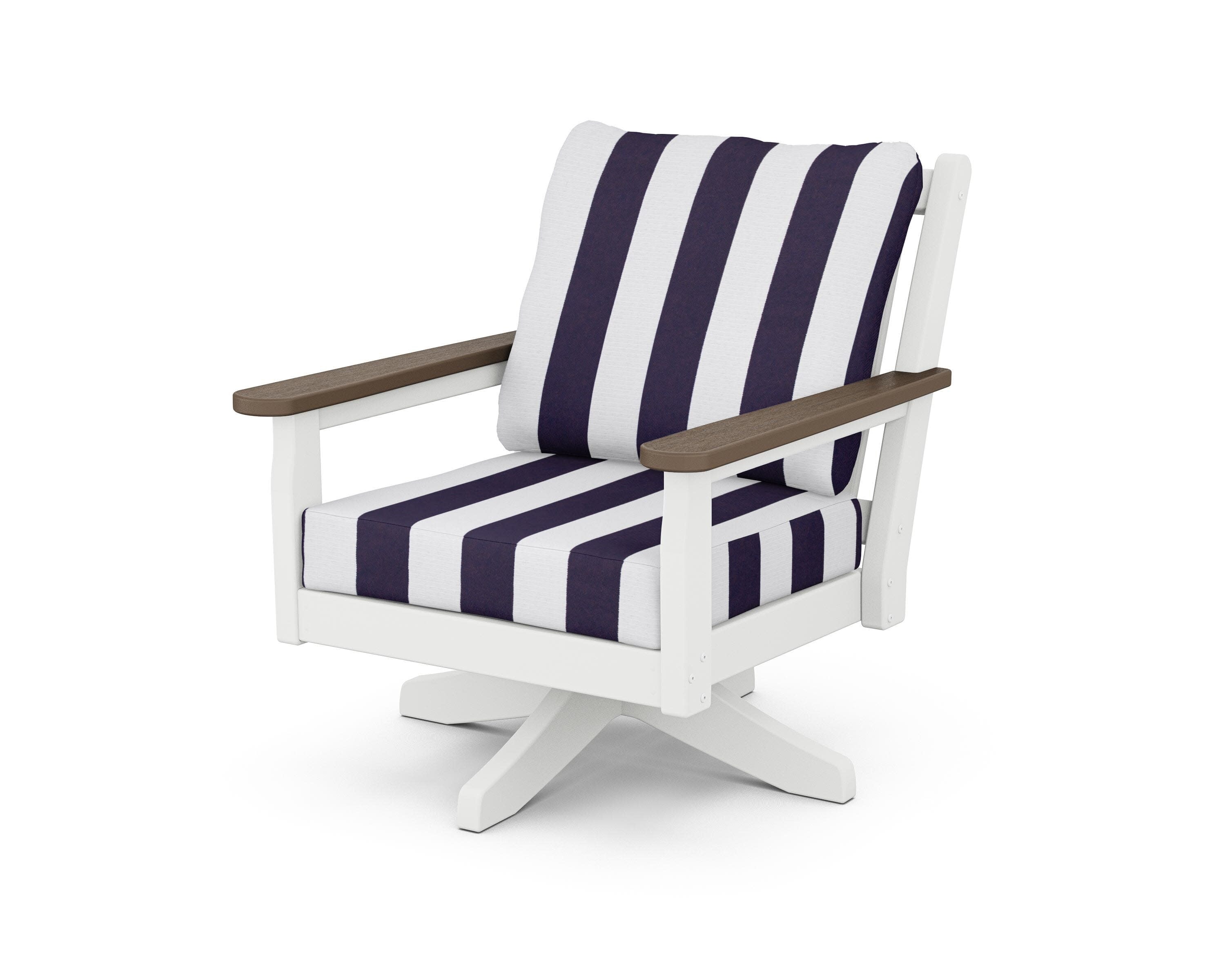 Chippendale Deep Seating Swivel Chair in White / Kona / Cabana Stripe Navy