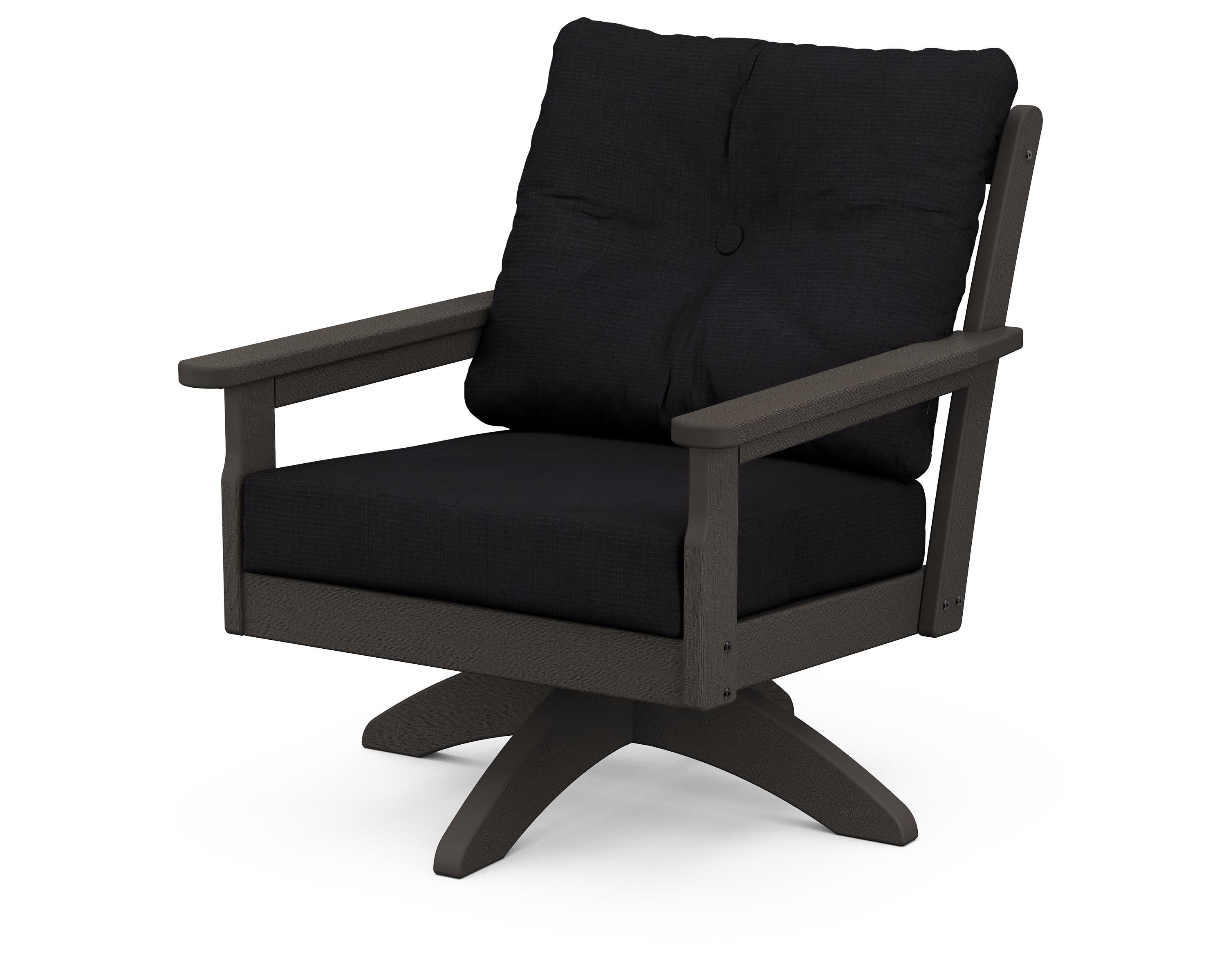 Vineyard Deep Seating Swivel Chair in Vintage Coffee / Midnight Linen