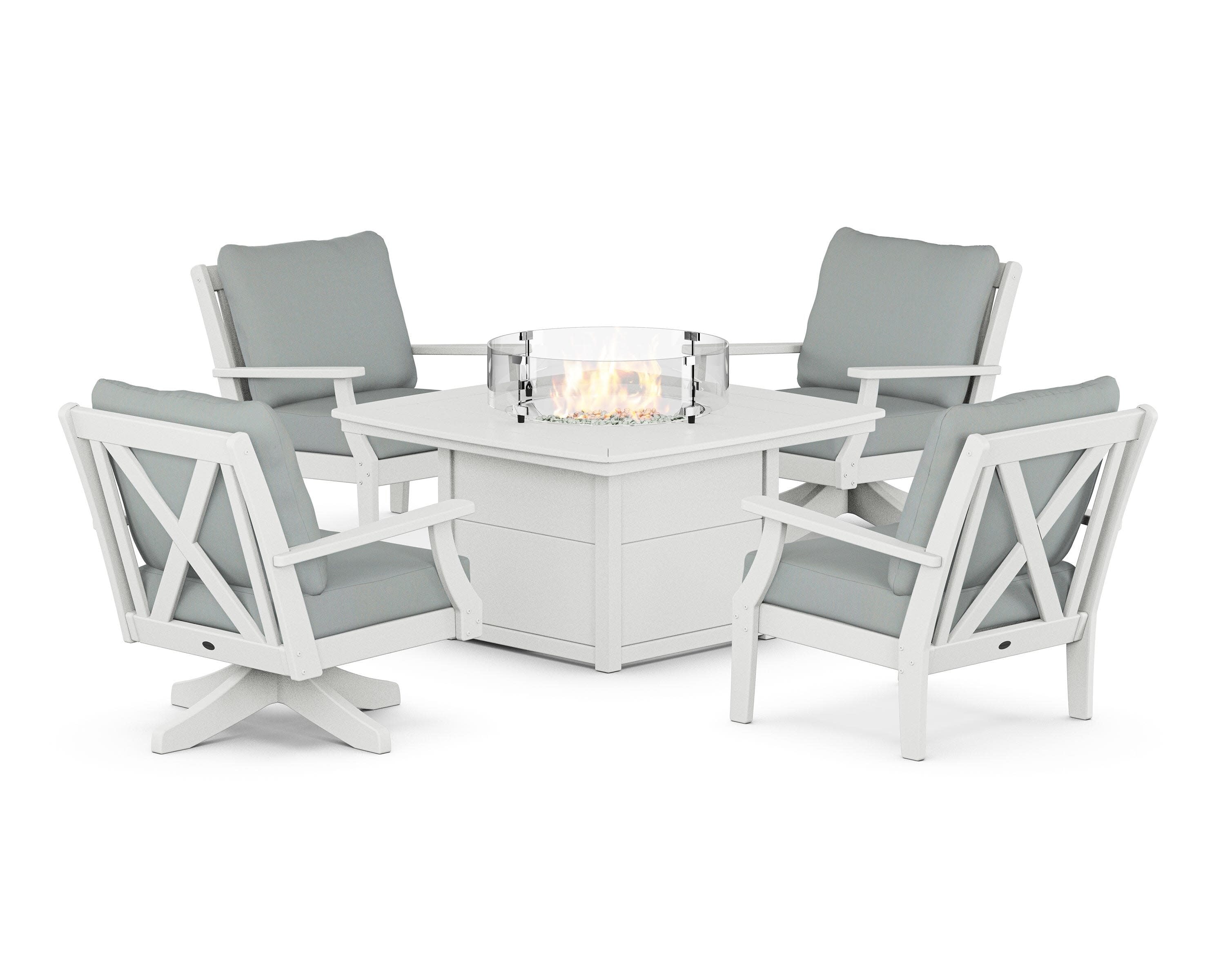Braxton 5-Piece Deep Seating Set with Fire Table in White / Spa
