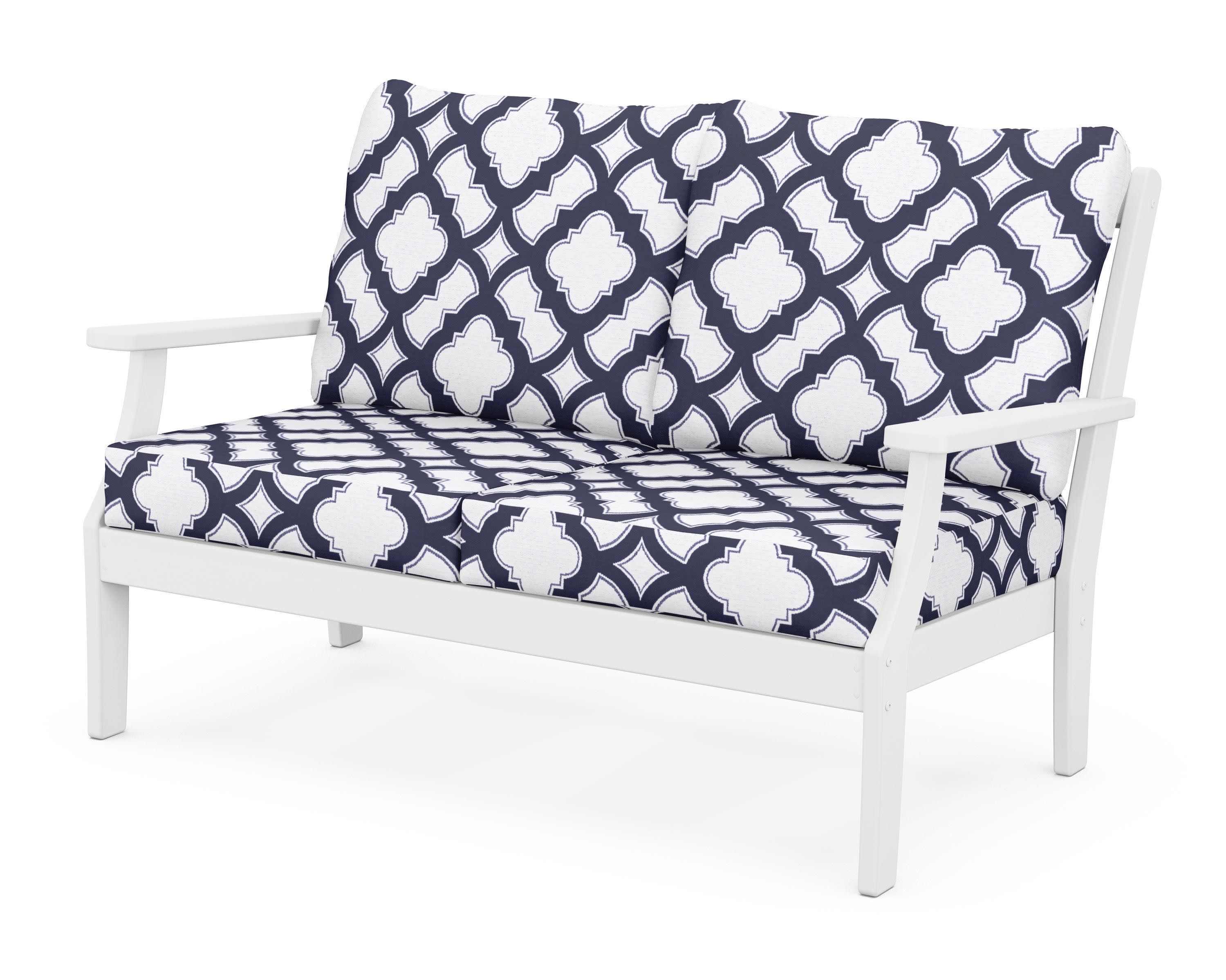Braxton Deep Seating Loveseat in White / Trellis Navy