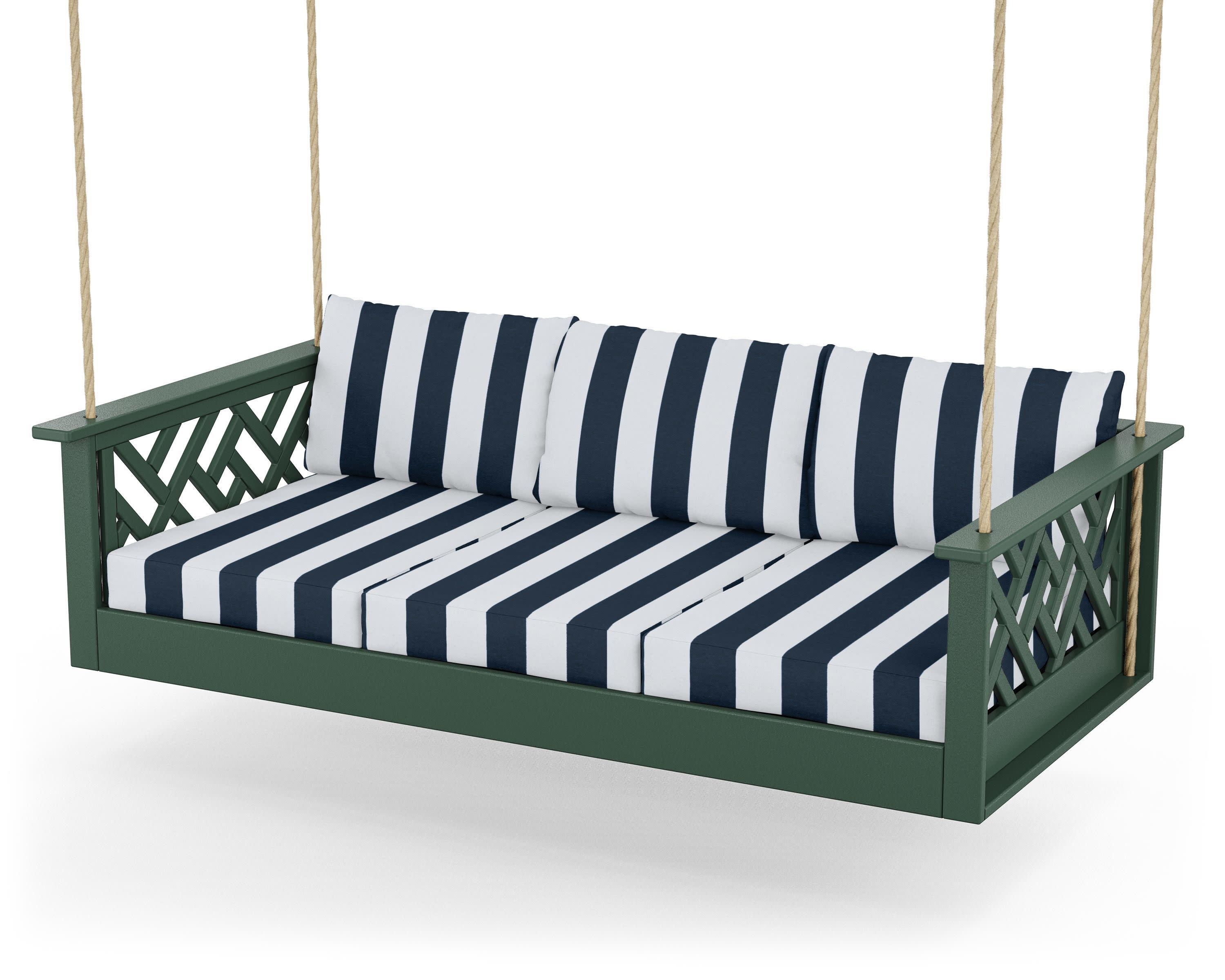 Chippendale Daybed Swing in Green / Cabana Stripe Marine Indigo