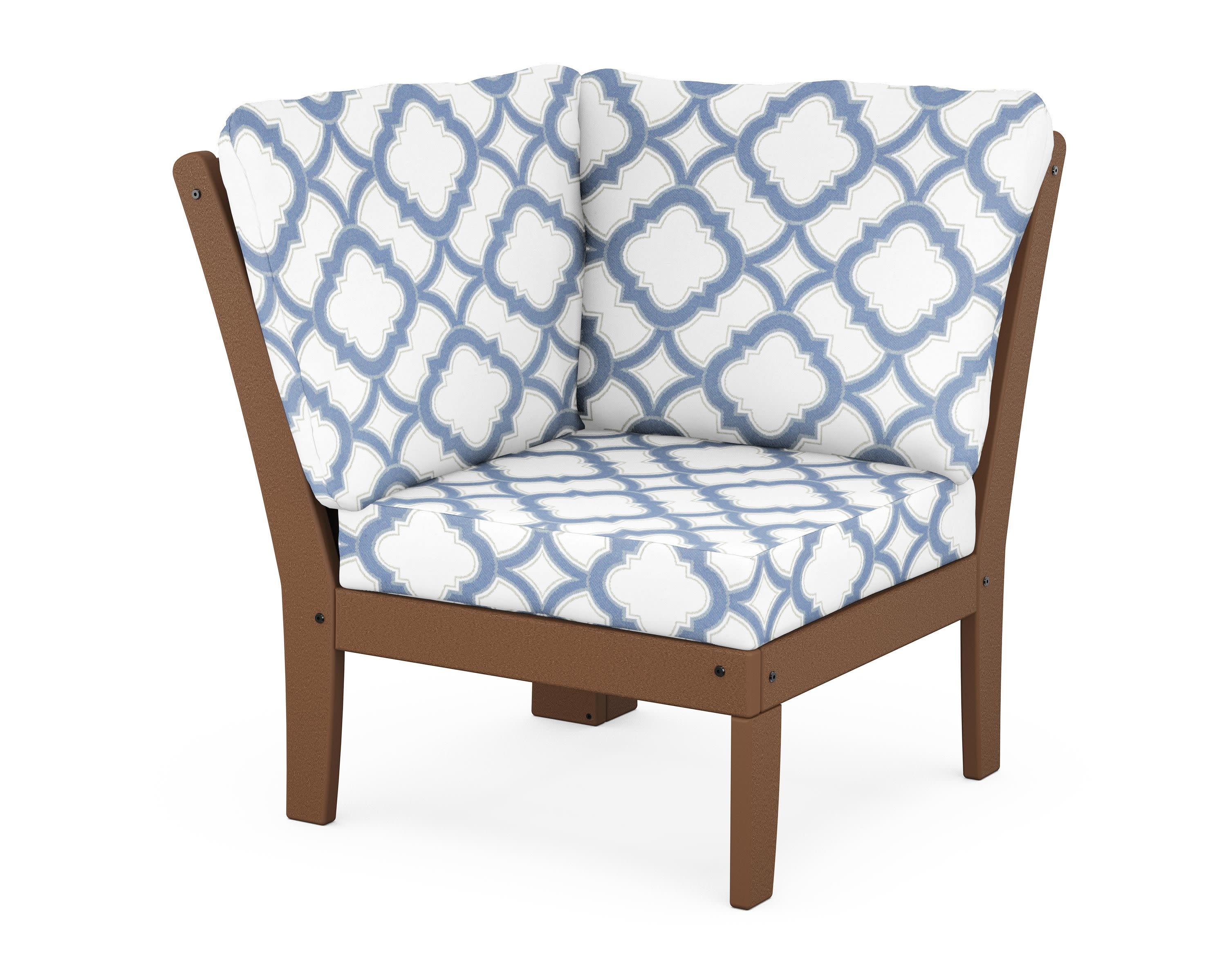 Braxton Modular Corner Chair in Teak / Trellis Sky Blue