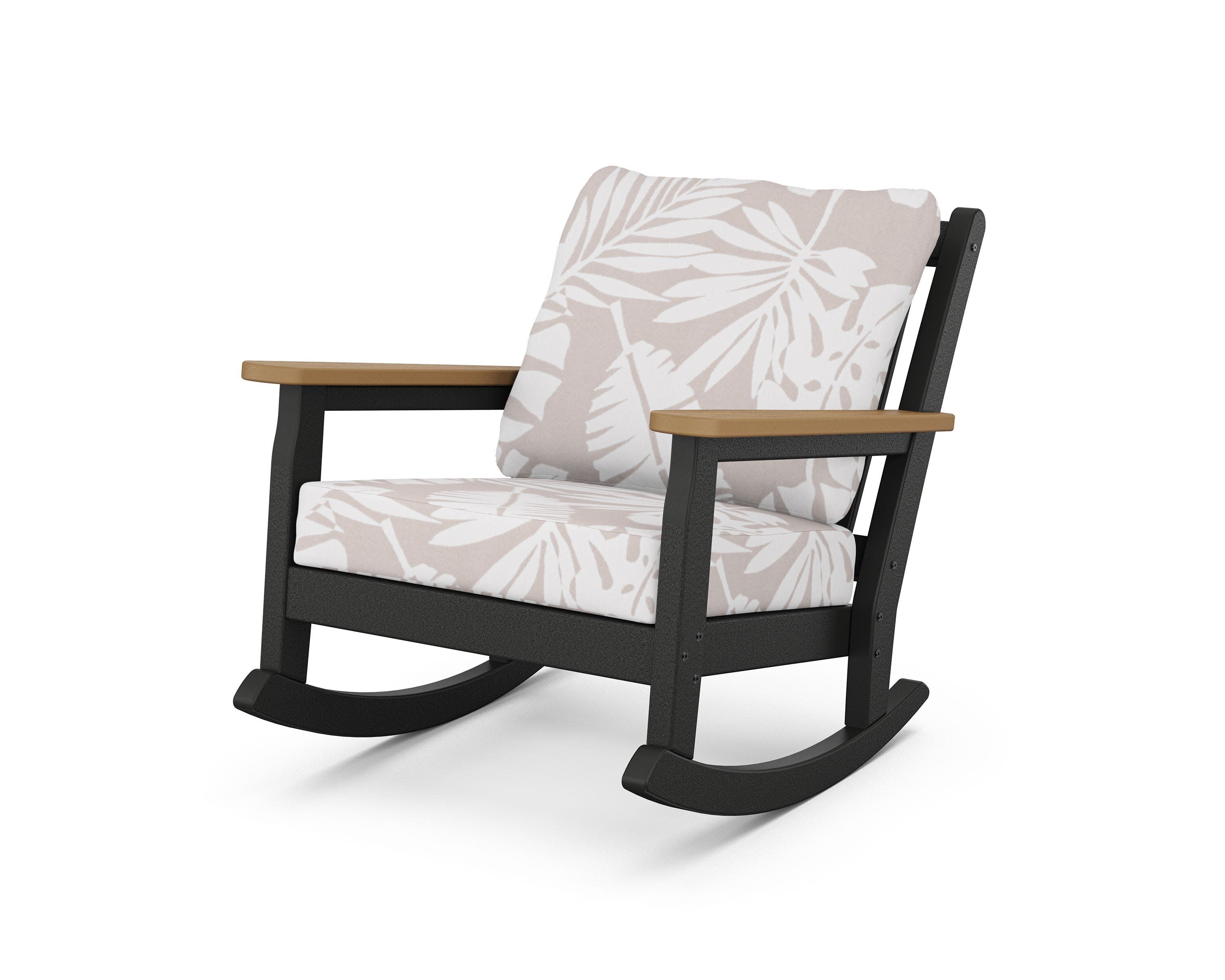 Chippendale Deep Seating Rocking Chair in Black / Natural / Leaf Dune Burlap