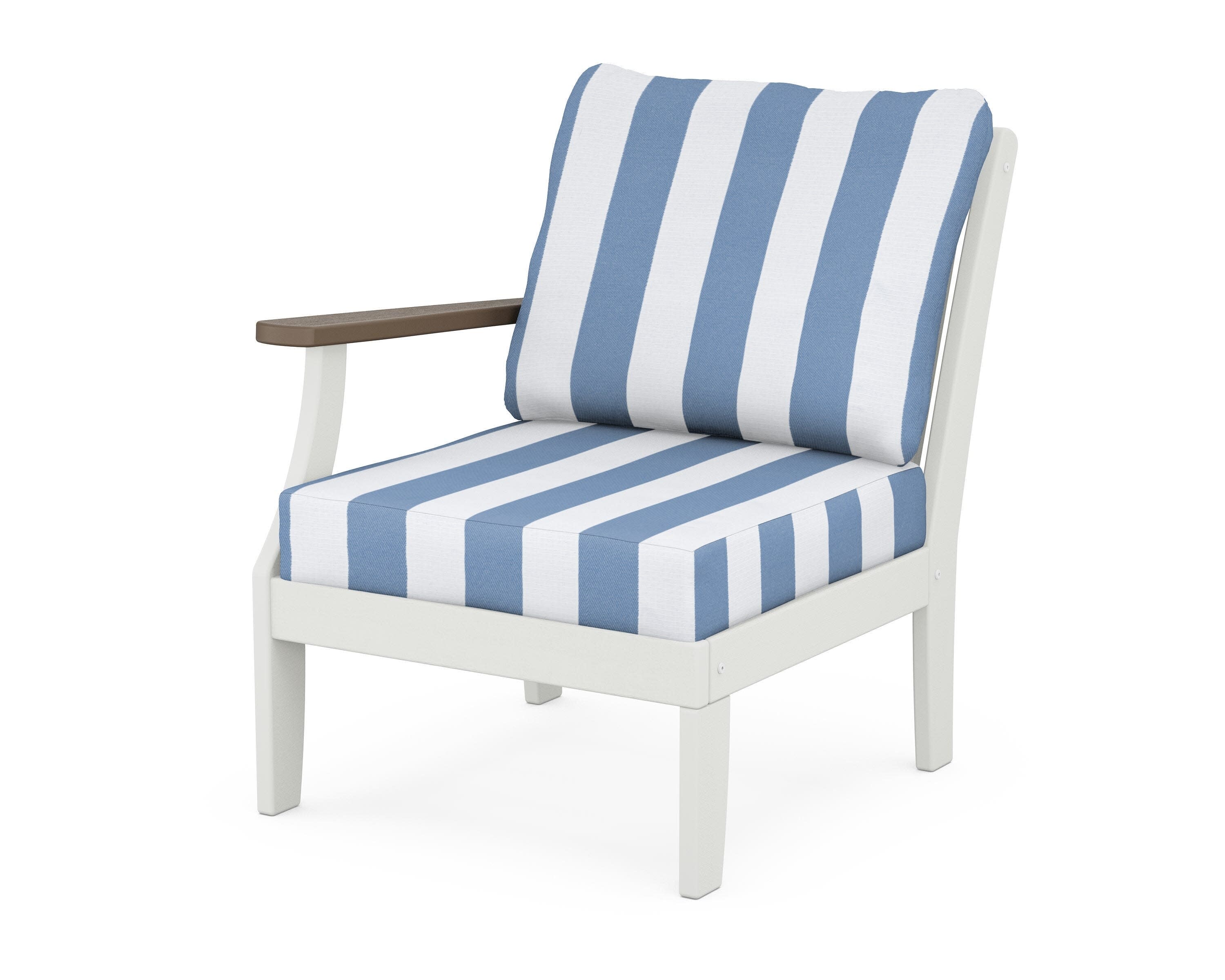 Braxton Modular Left Arm Chair in White / Kona / Cabana Stripe Sky Blue