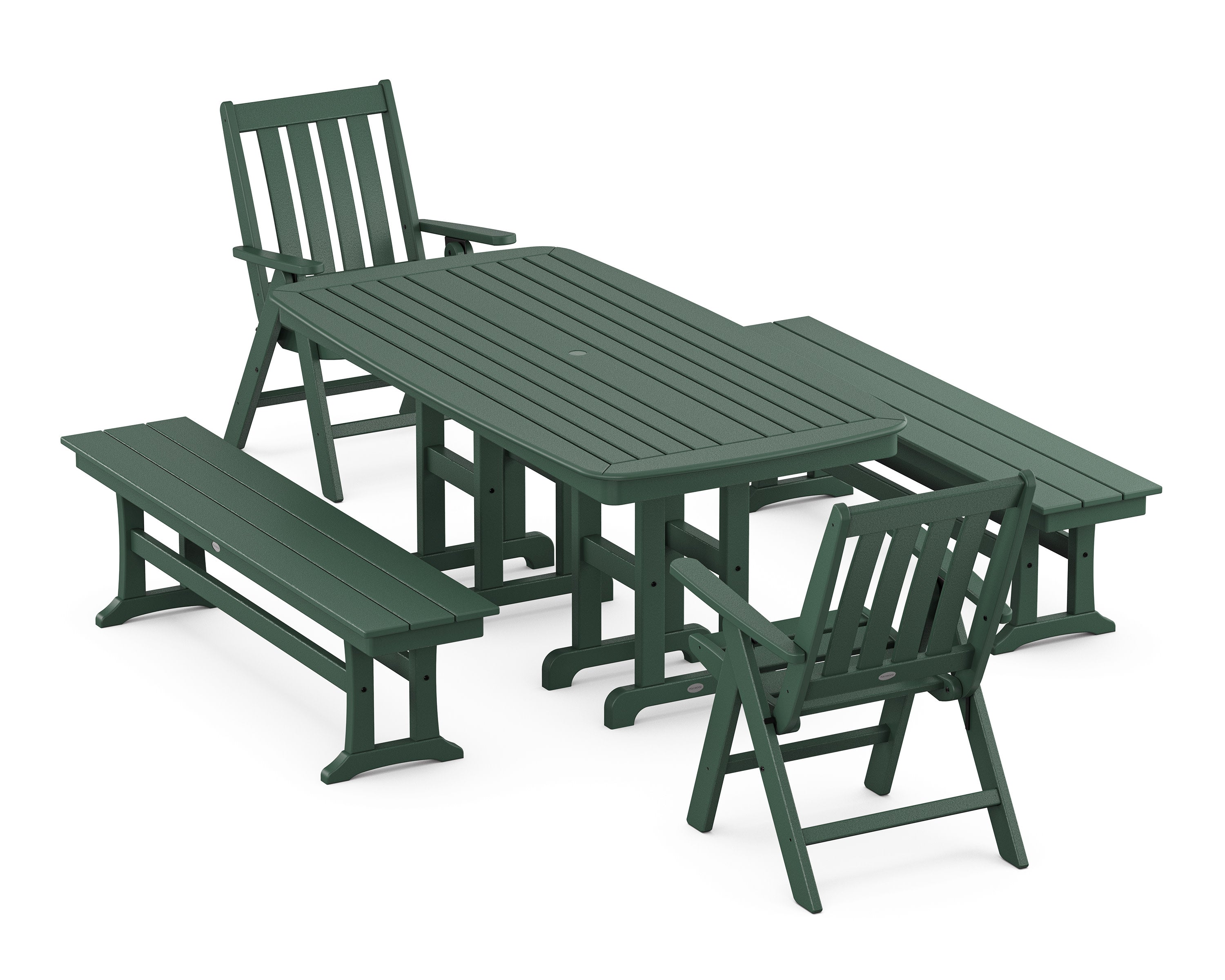 Vineyard Folding Chair 6-Piece Dining Set with Benches in Green