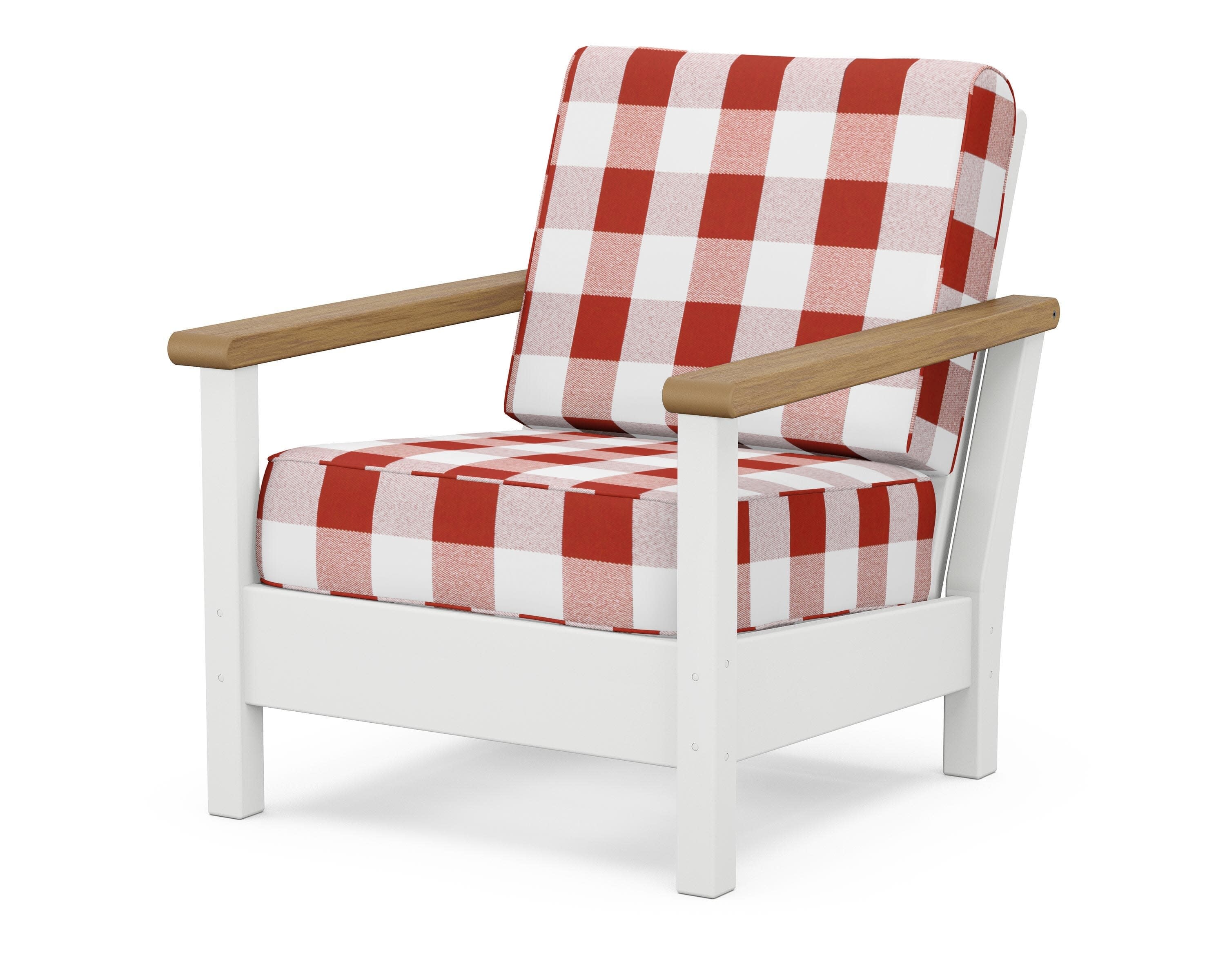 Harbour Deep Seating Chair in White / Natural / Buffalo Plaid Crimson
