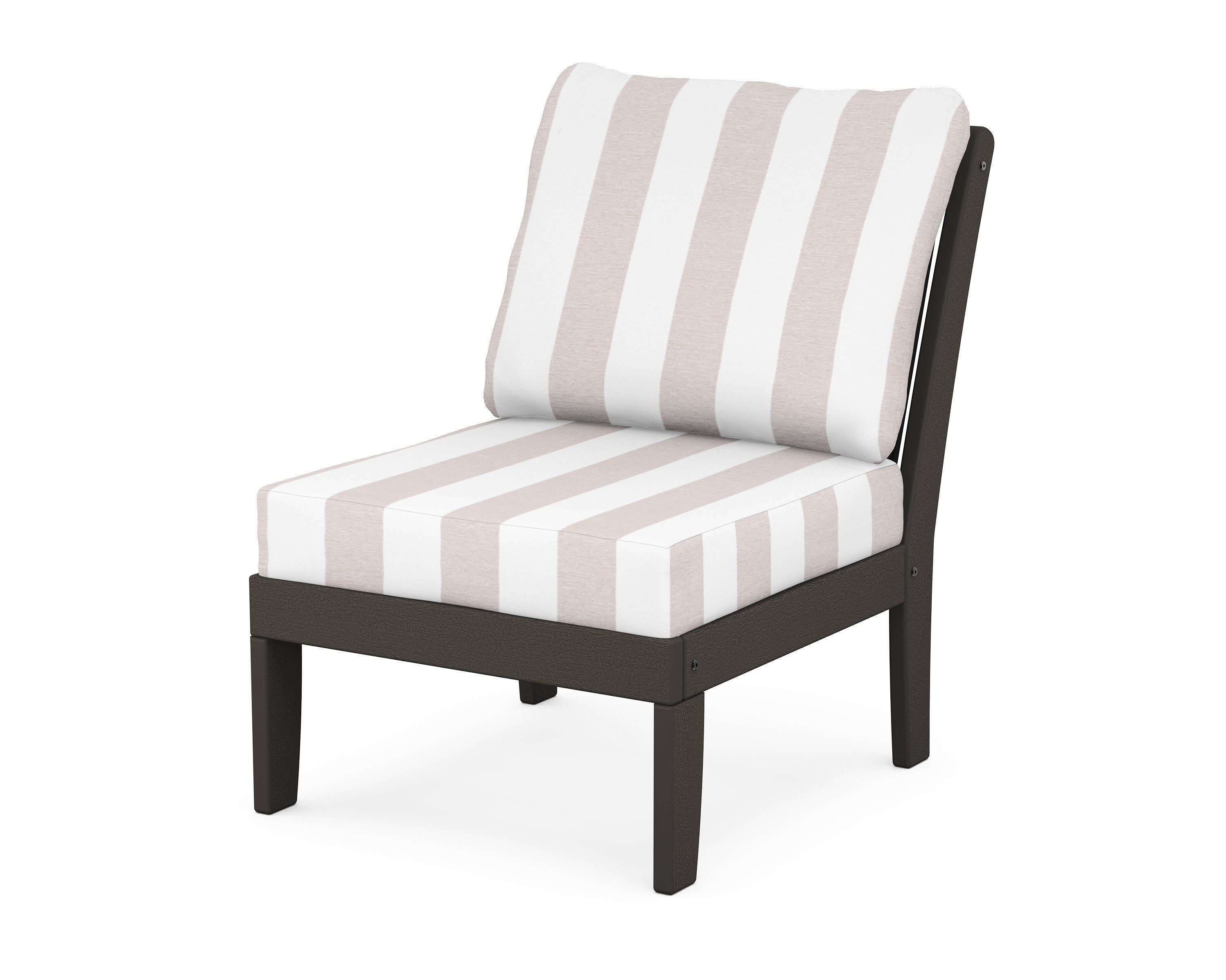 Braxton Modular Armless Chair in Vintage Coffee / Cabana Stripe Dune Burlap