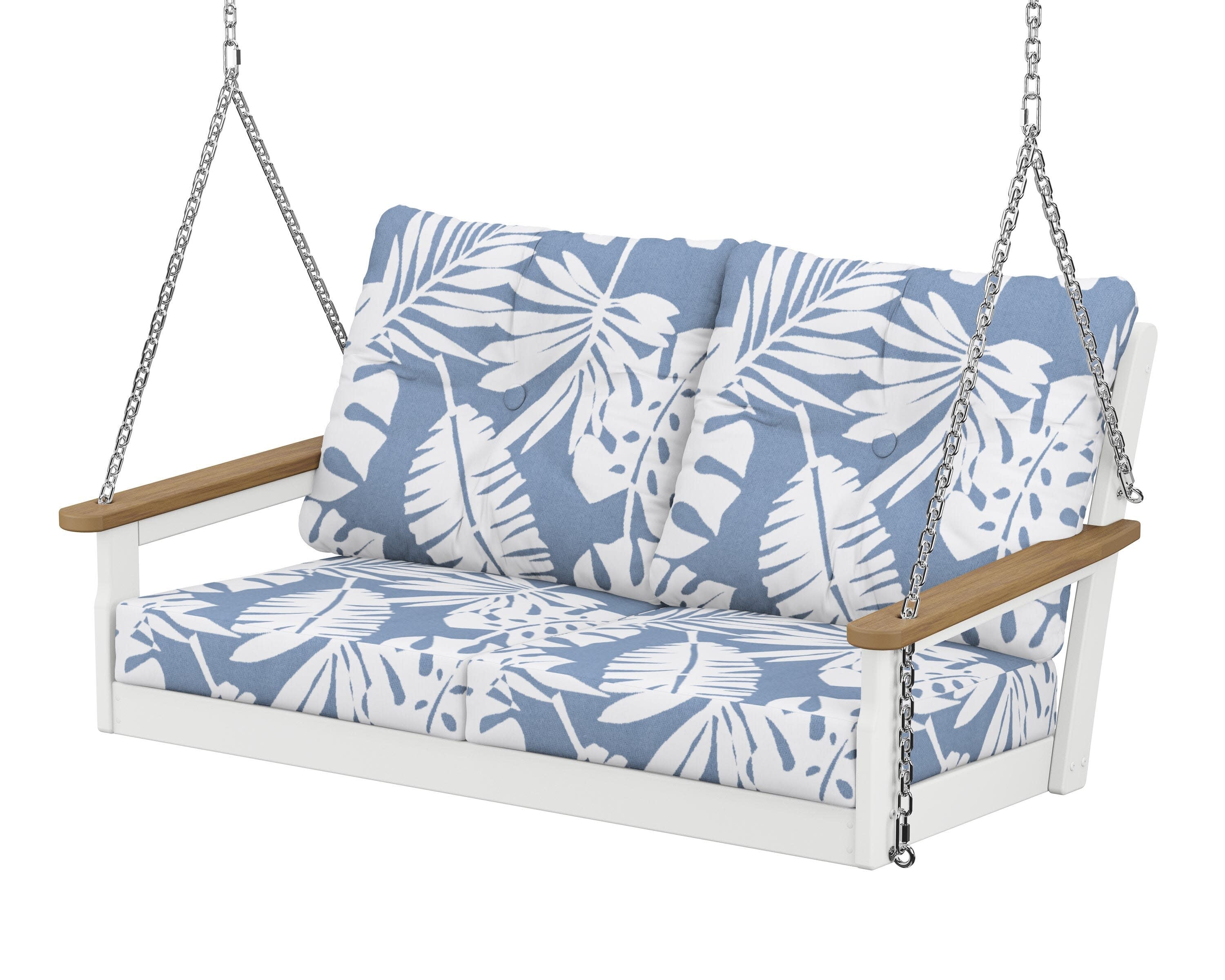 Vineyard Deep Seating Swing in White / Natural / Leaf Sky Blue
