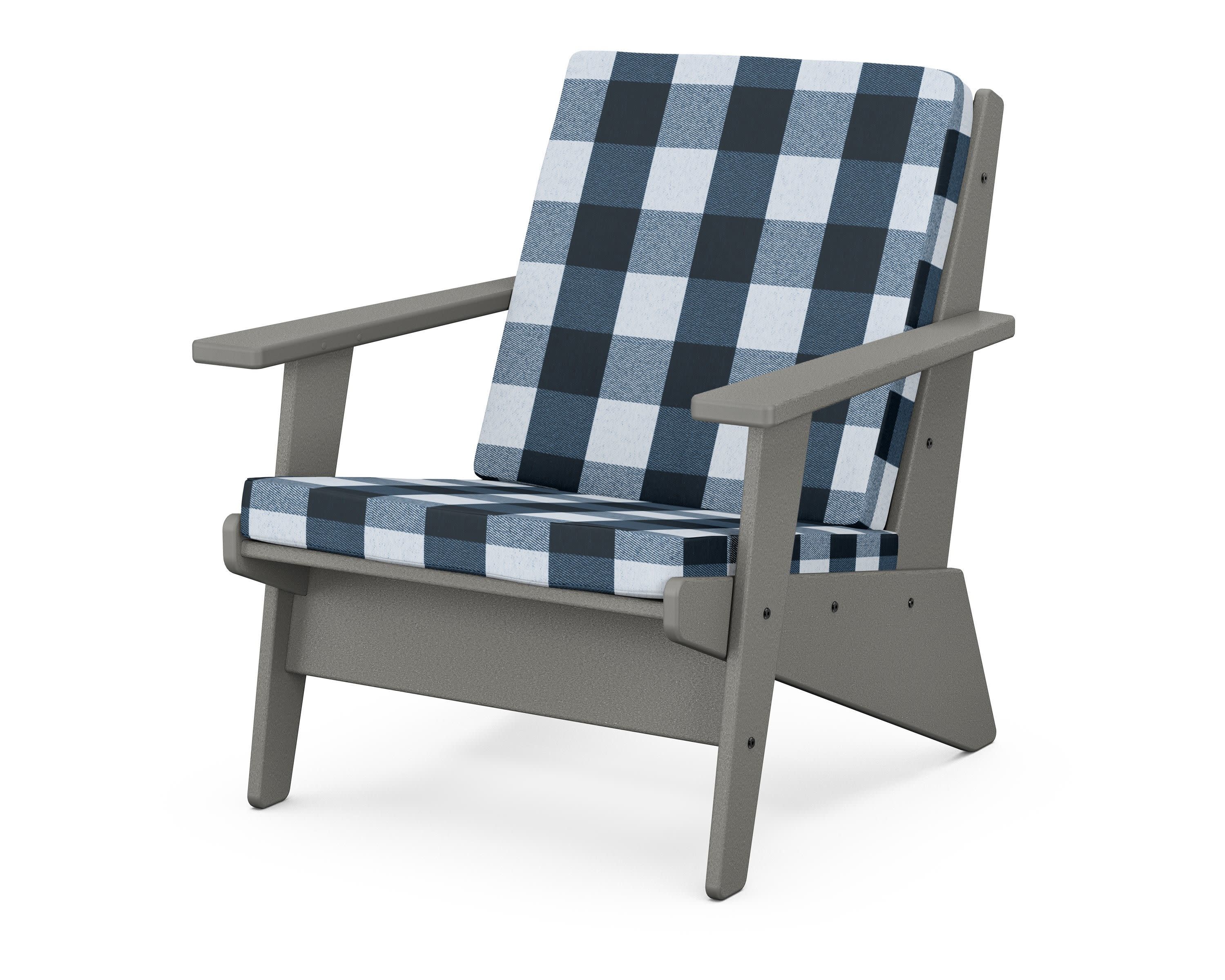 Riviera Modern Lounge Chair in Slate Grey / Buffalo Plaid Marine Indigo