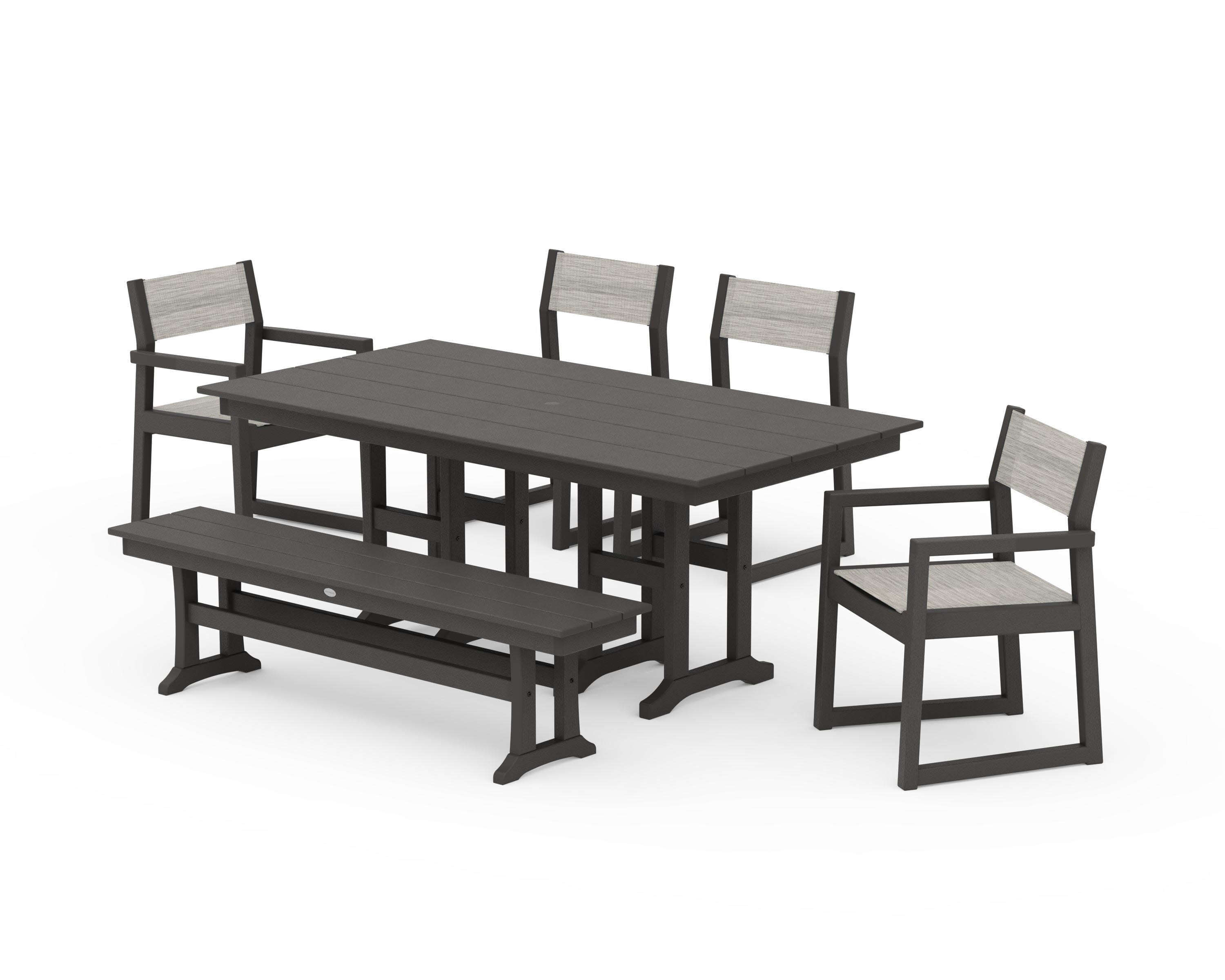 EDGE Sling 6-Piece Farmhouse Dining Set in Vintage Coffee / Birch Sling