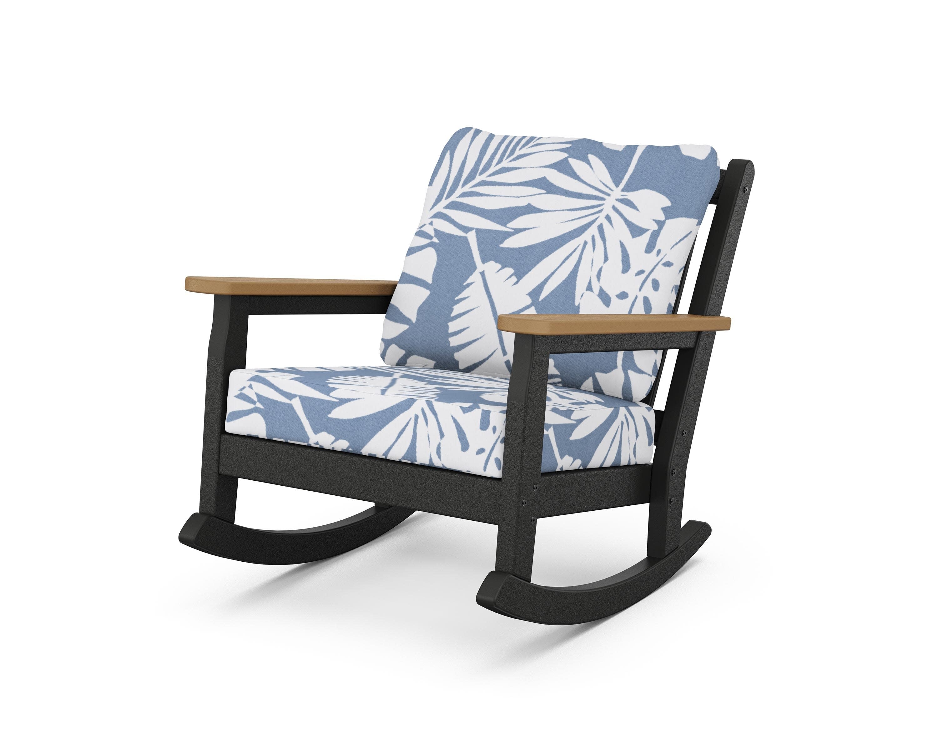 Chippendale Deep Seating Rocking Chair in Black / Natural / Leaf Sky Blue