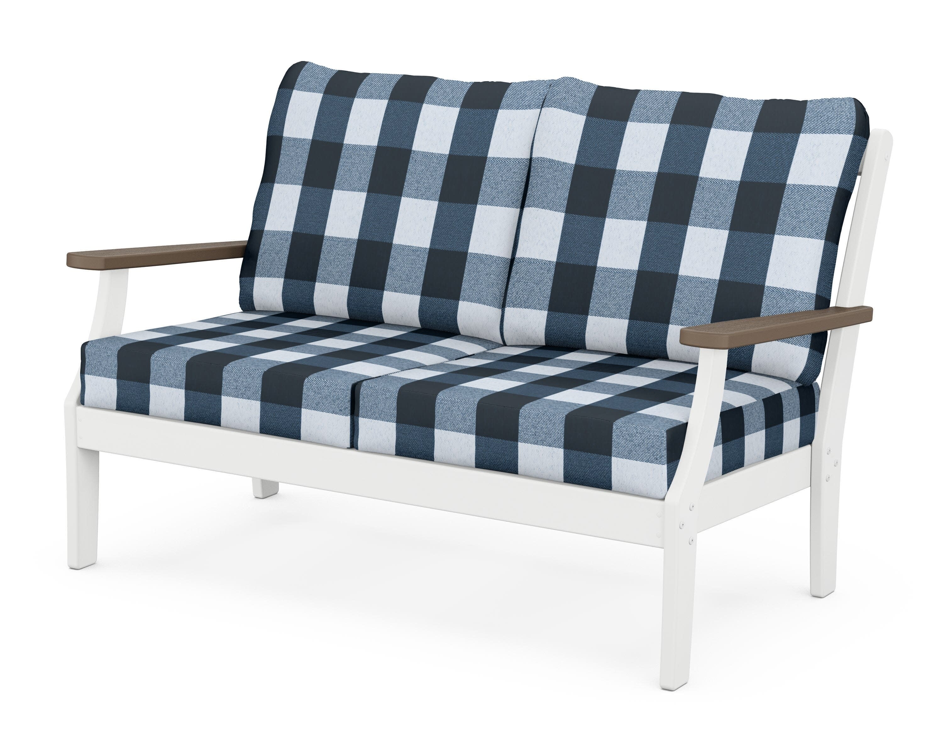 Braxton Deep Seating Loveseat in White / Kona / Buffalo Plaid Marine Indigo