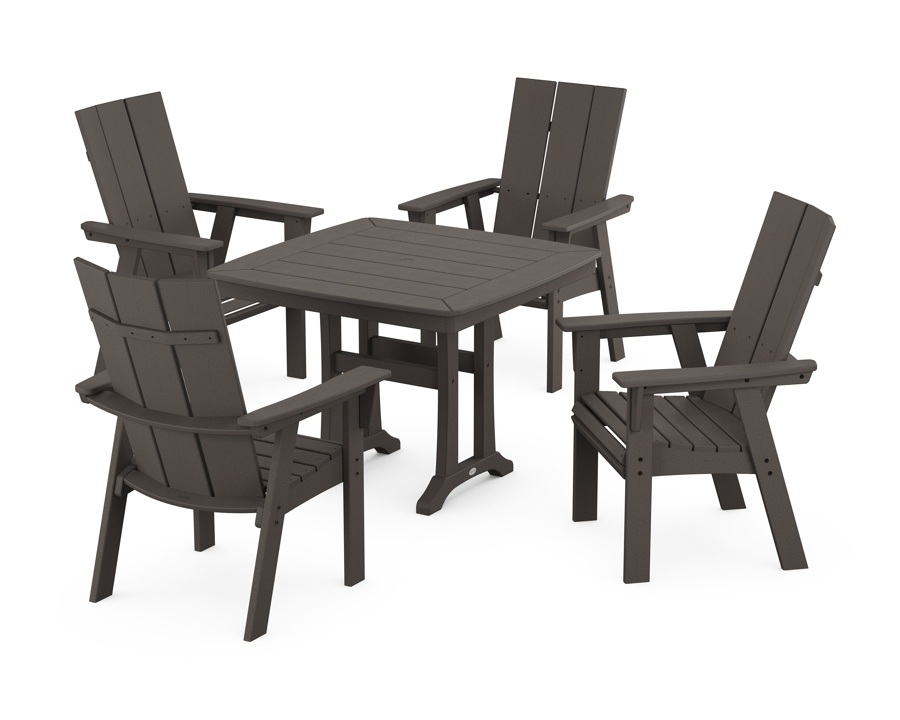Modern Adirondack 5-Piece Dining Set with Trestle Legs in Vintage Coffee