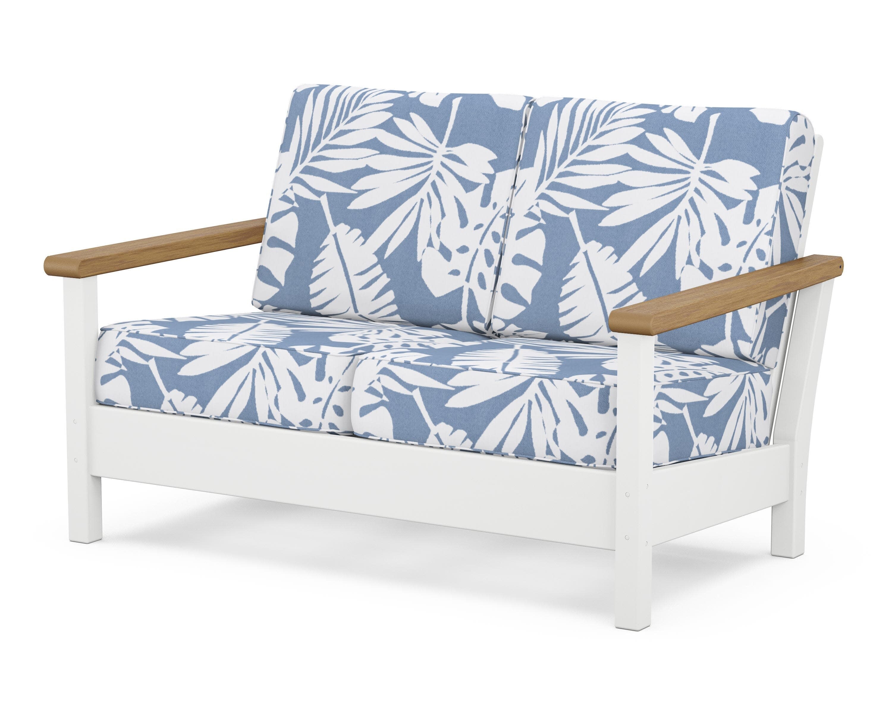 Harbour Deep Seating Loveseat in White / Natural / Leaf Sky Blue