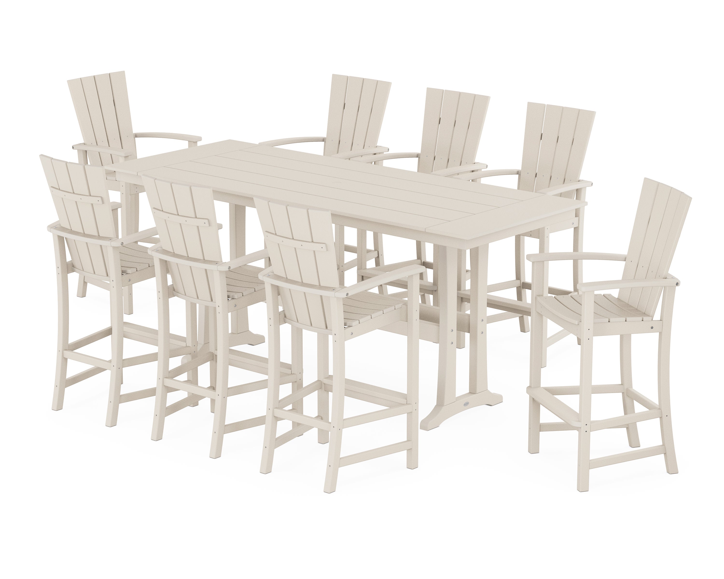 Quattro Adirondack 9-Piece Farmhouse Bar Set with Trestle Legs in Sand