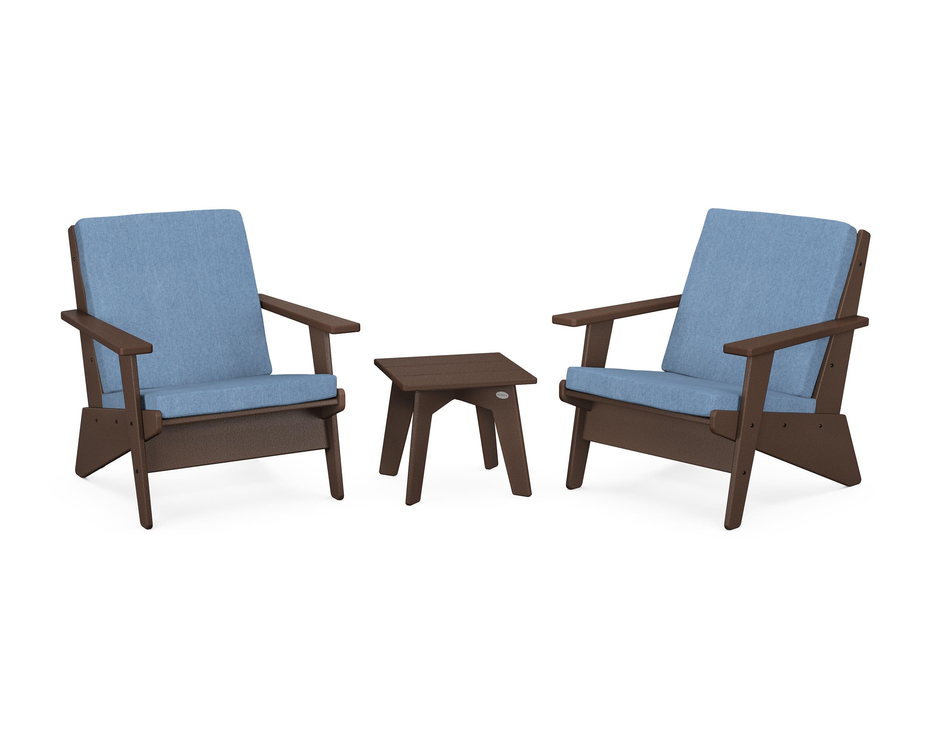 Riviera Modern Lounge 3-Piece Set in Mahogany / Sky Blue