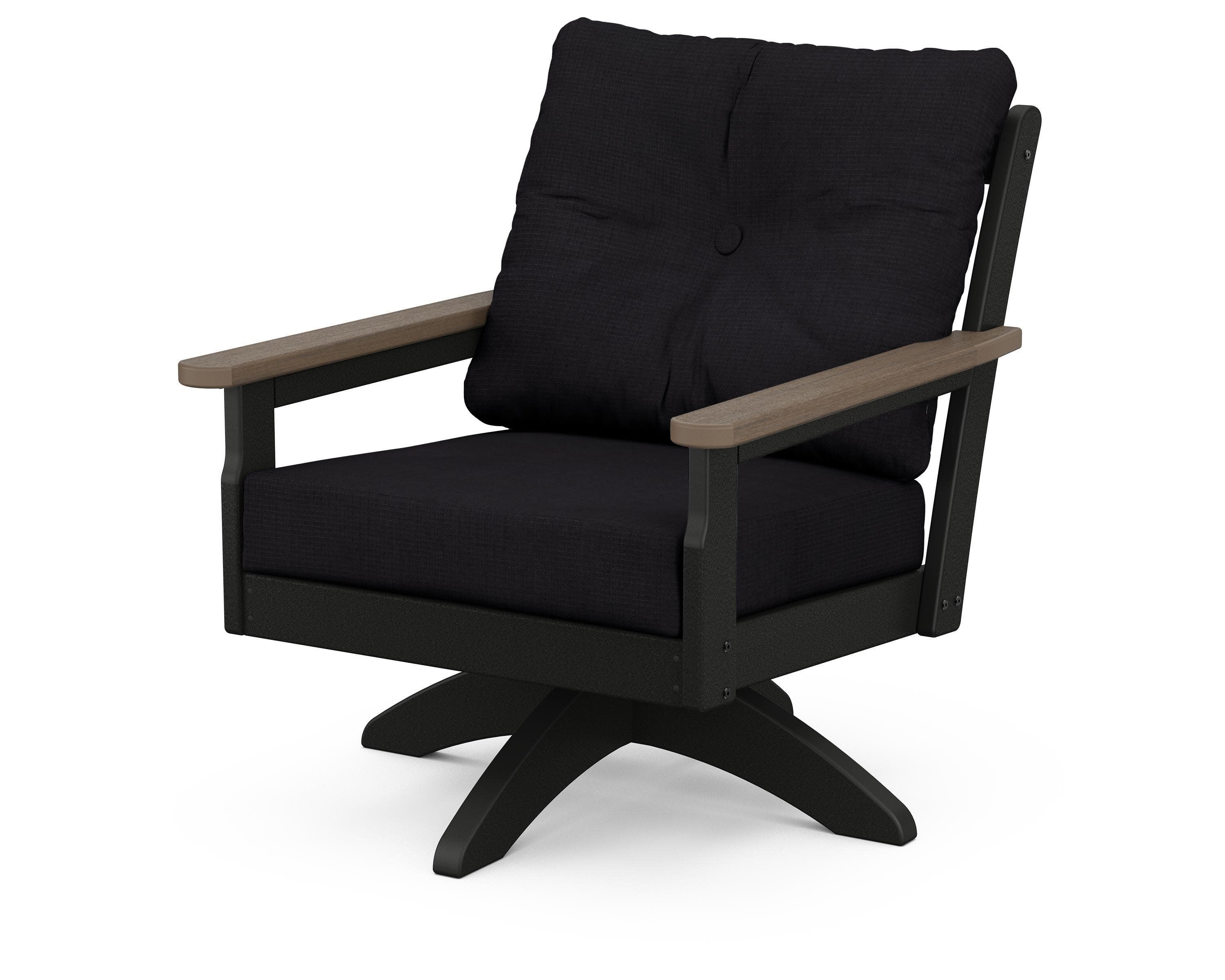 Vineyard Deep Seating Swivel Chair in Black / Kona / Midnight Linen