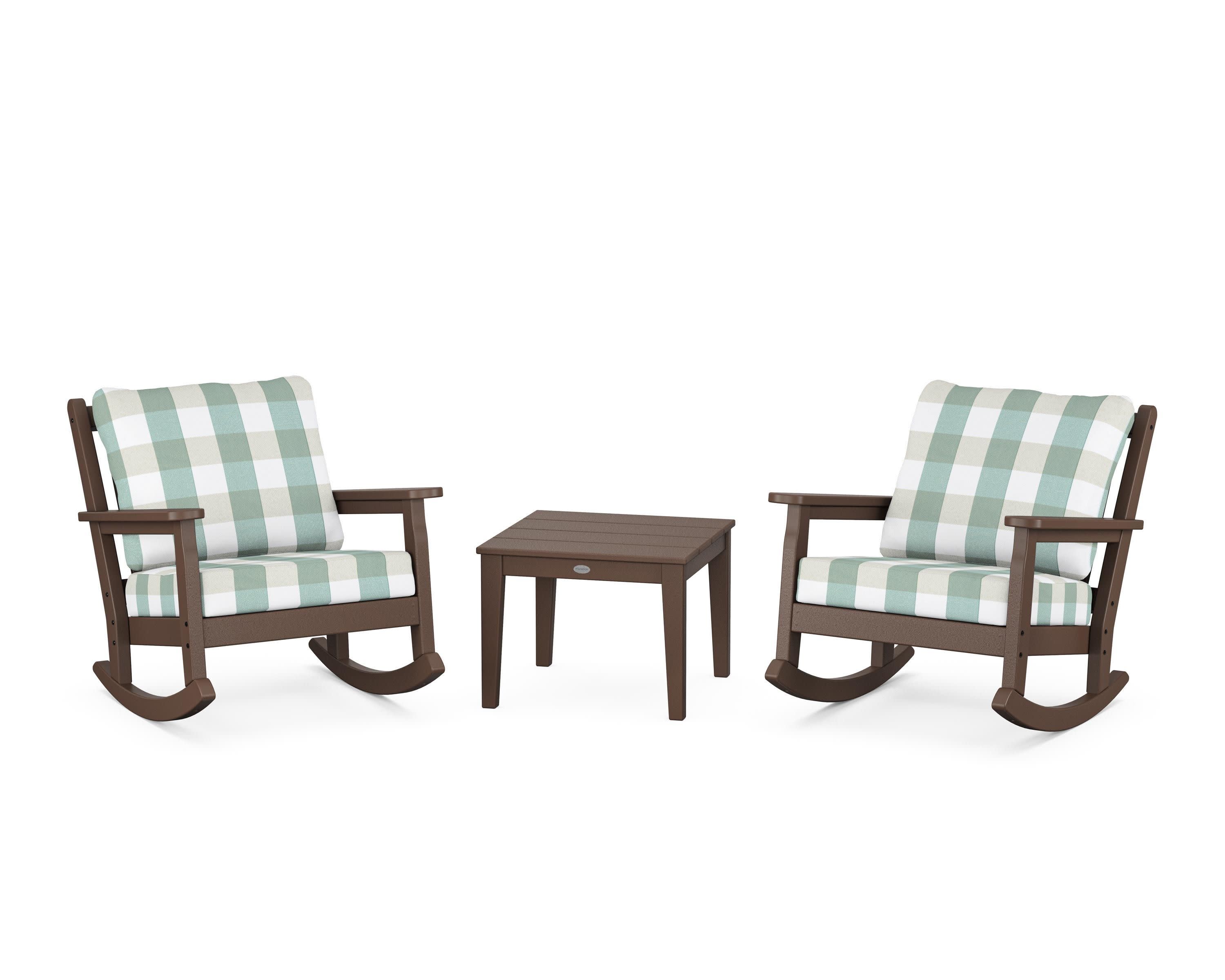 Chippendale 3-Piece Deep Seating Rocker Set in Mahogany / Buffalo Plaid Glacier Spa
