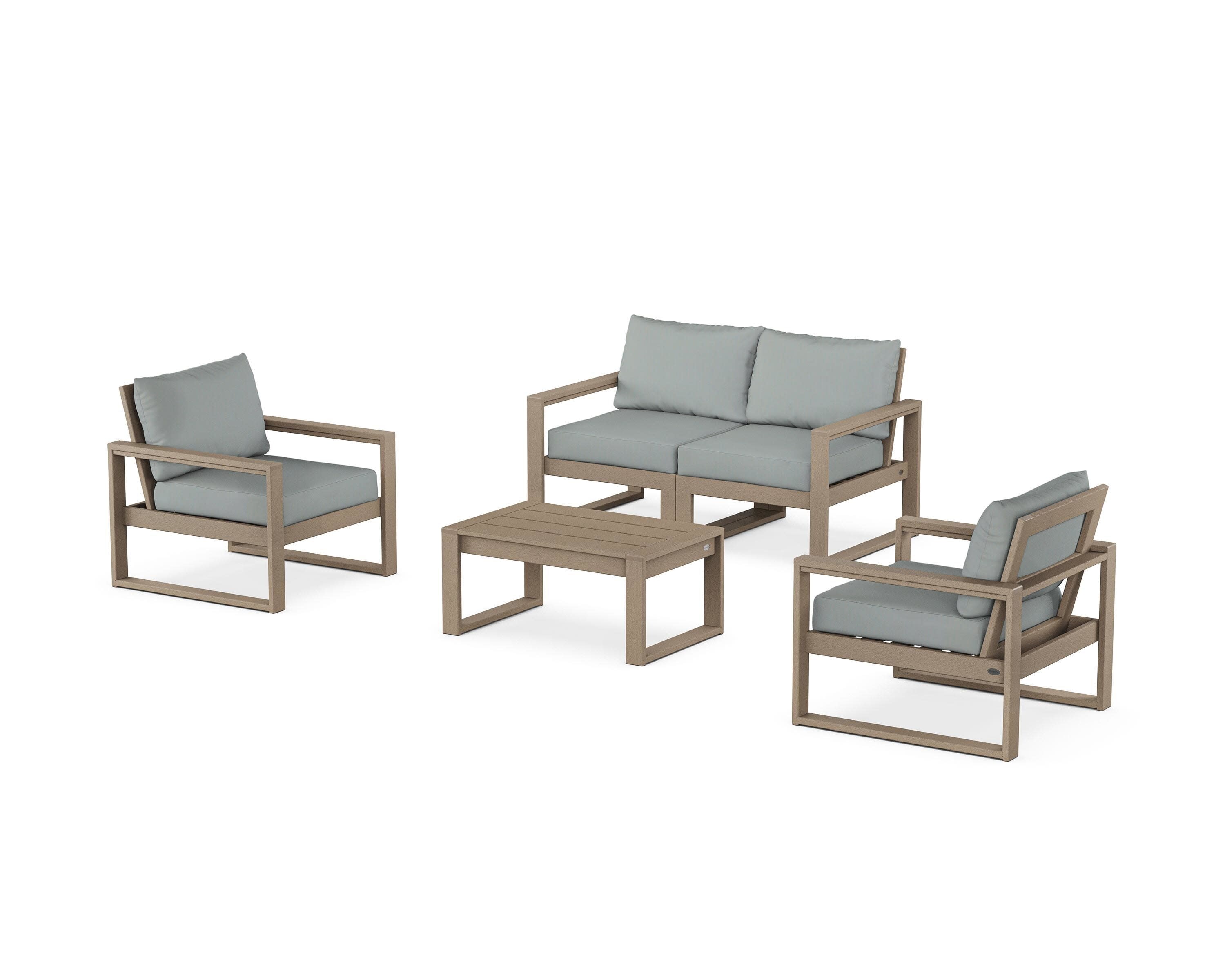 EDGE Sectional 4-Piece Deep Seating Set with Loveseat in Vintage Sahara / Spa