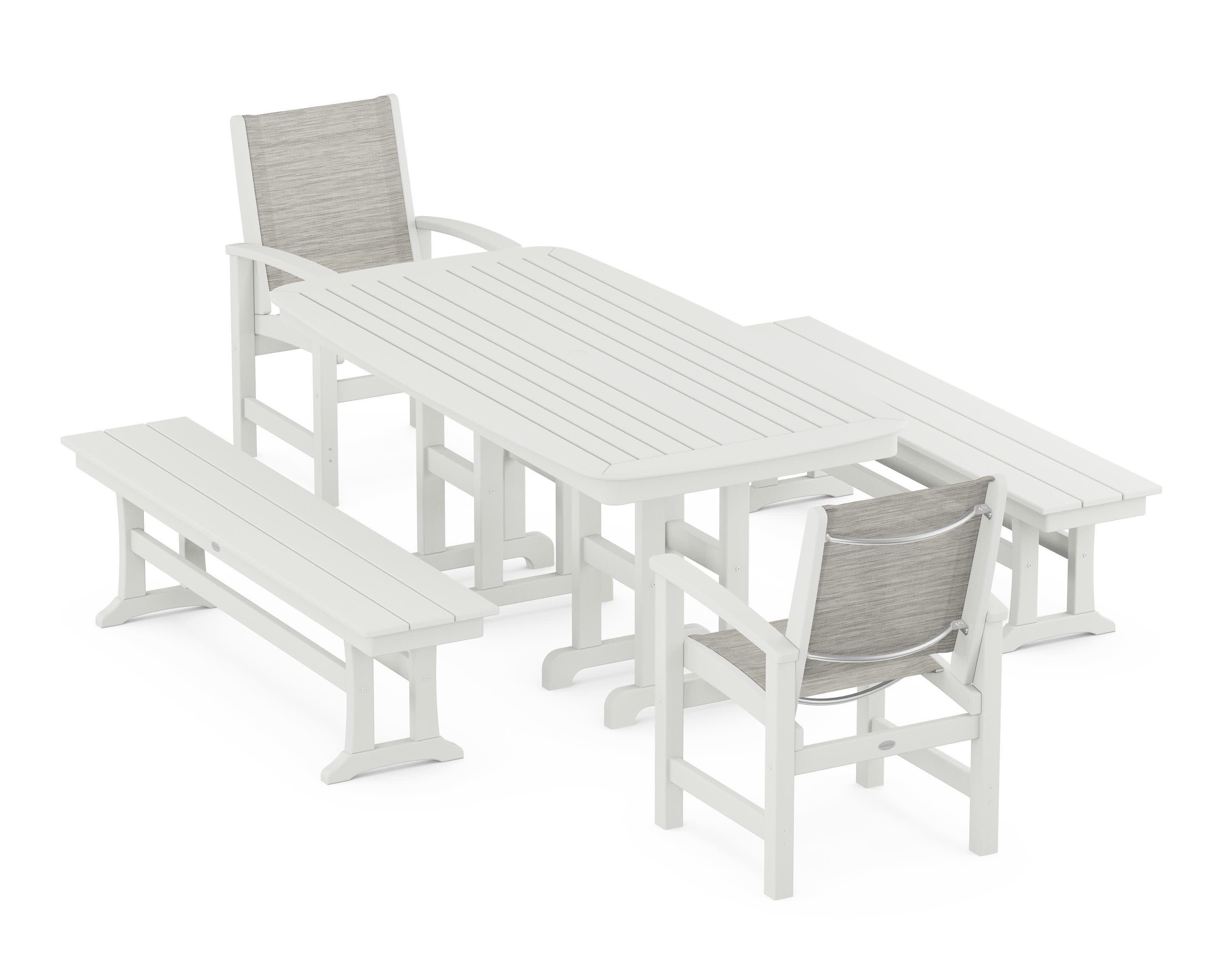 Coastal 5-Piece Dining Set in Vintage White / Birch Sling