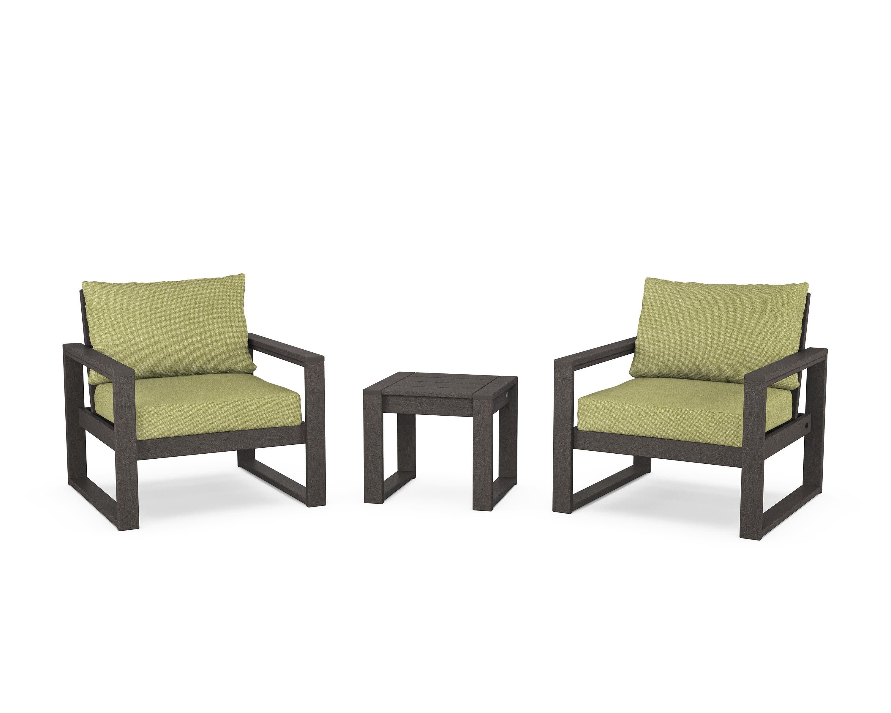 EDGE Sectional 3-Piece Deep Seating Set in Vintage Coffee / Chartreuse Boucle