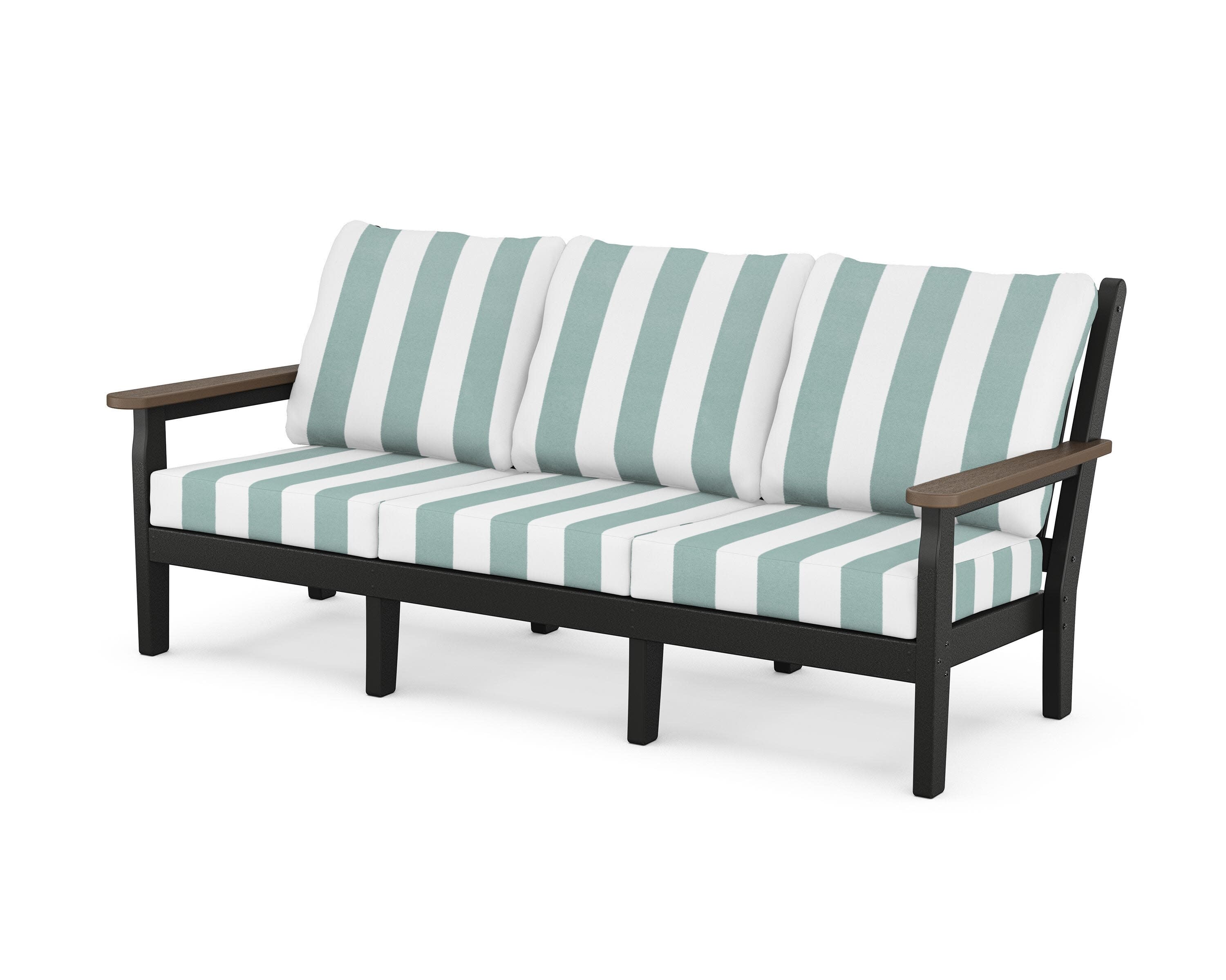 Chippendale Deep Seating Sofa in Black / Kona / Cabana Stripe Glacier Spa