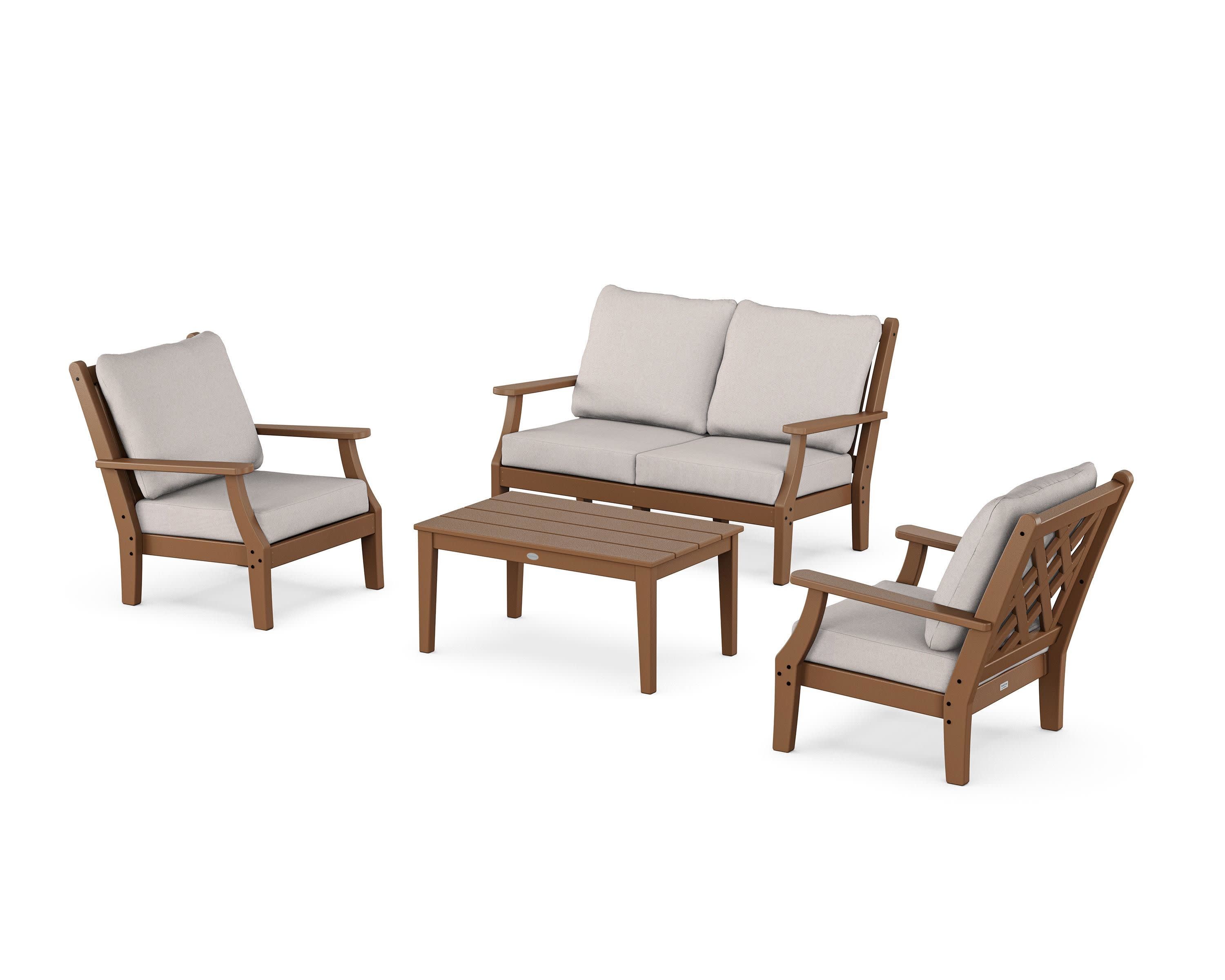 Wovendale 4-Piece Deep Seating Set with Loveseat in Teak / Dune Burlap
