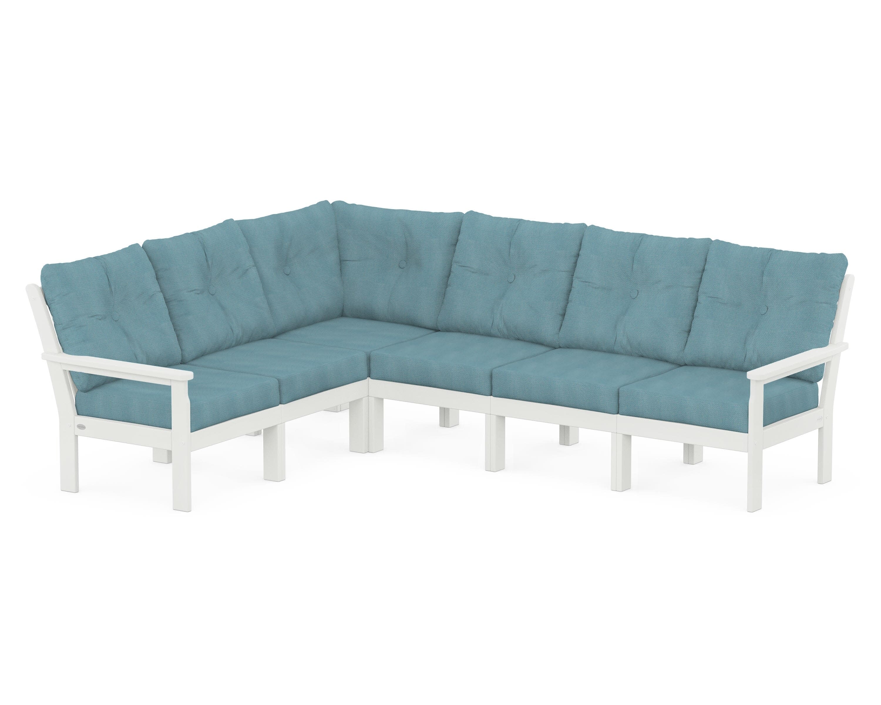 Vineyard 6-Piece Sectional in Vintage White / Lattice Sky Blue