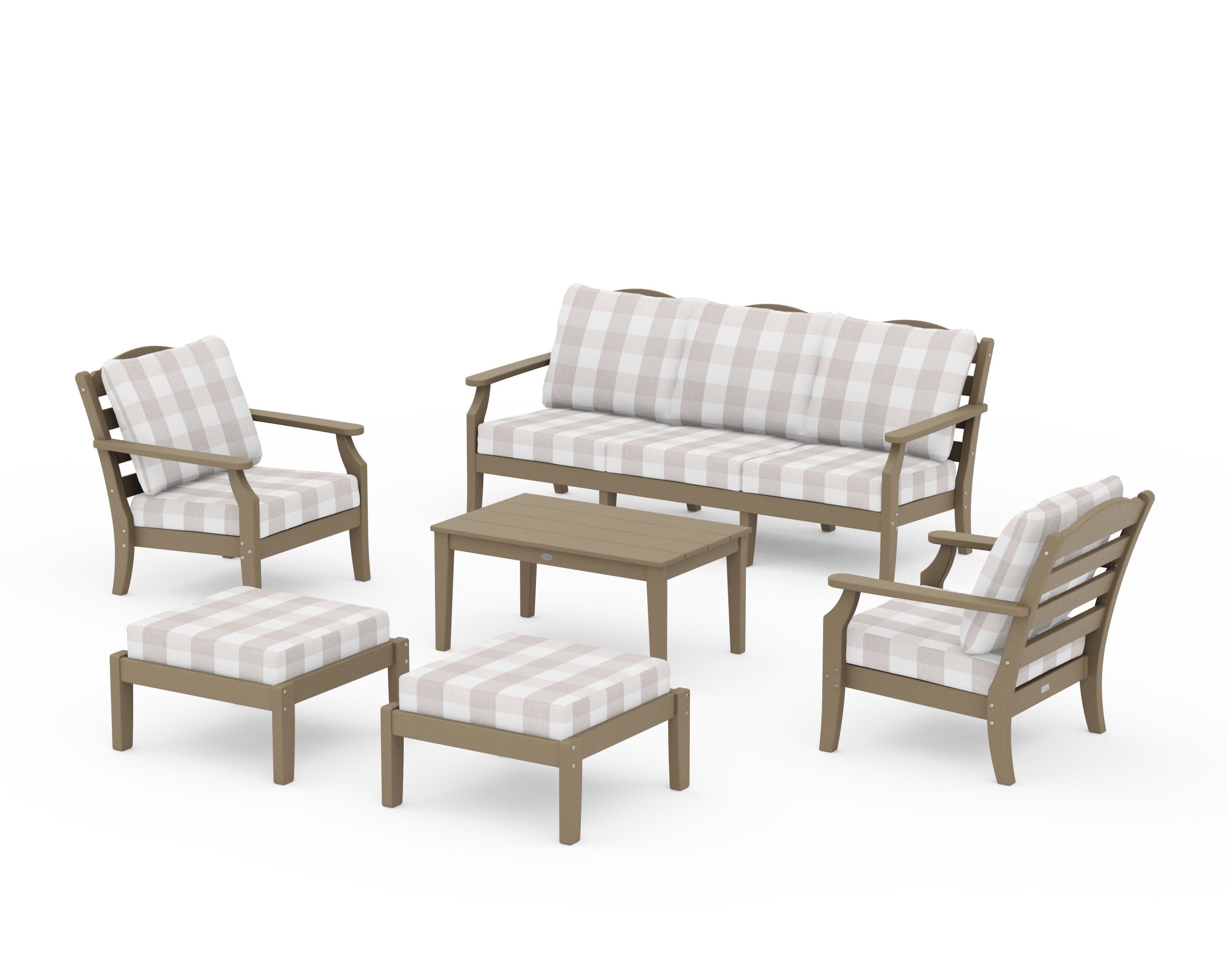 Savannah 6-Piece Lounge Sofa Set in Vintage Sahara / Buffalo Plaid Dune Burlap